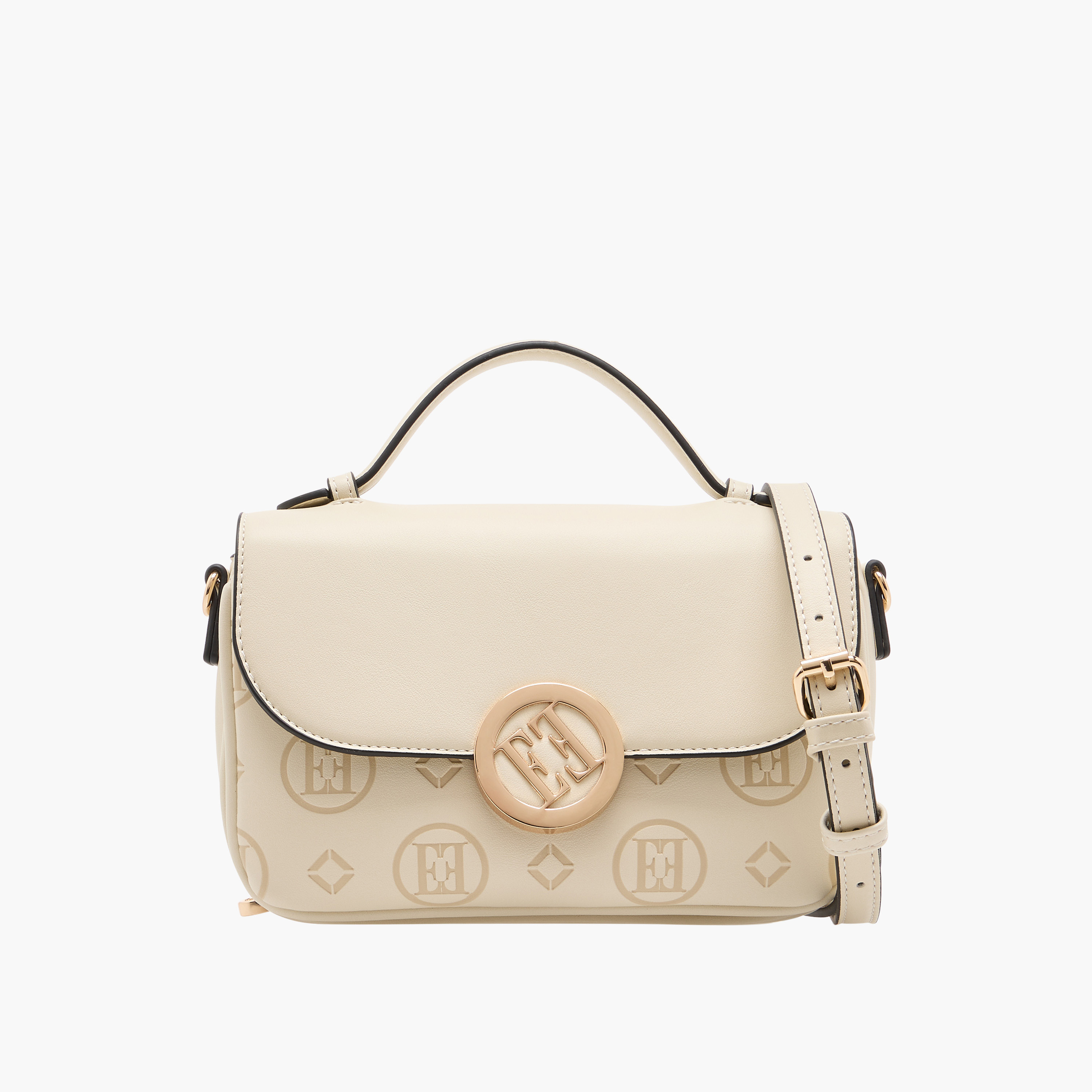 Elle Monogram Embossed Crossbody Bag with Detachable Strap and Flap Closure-women-bagsandwallets-handbags-image-1