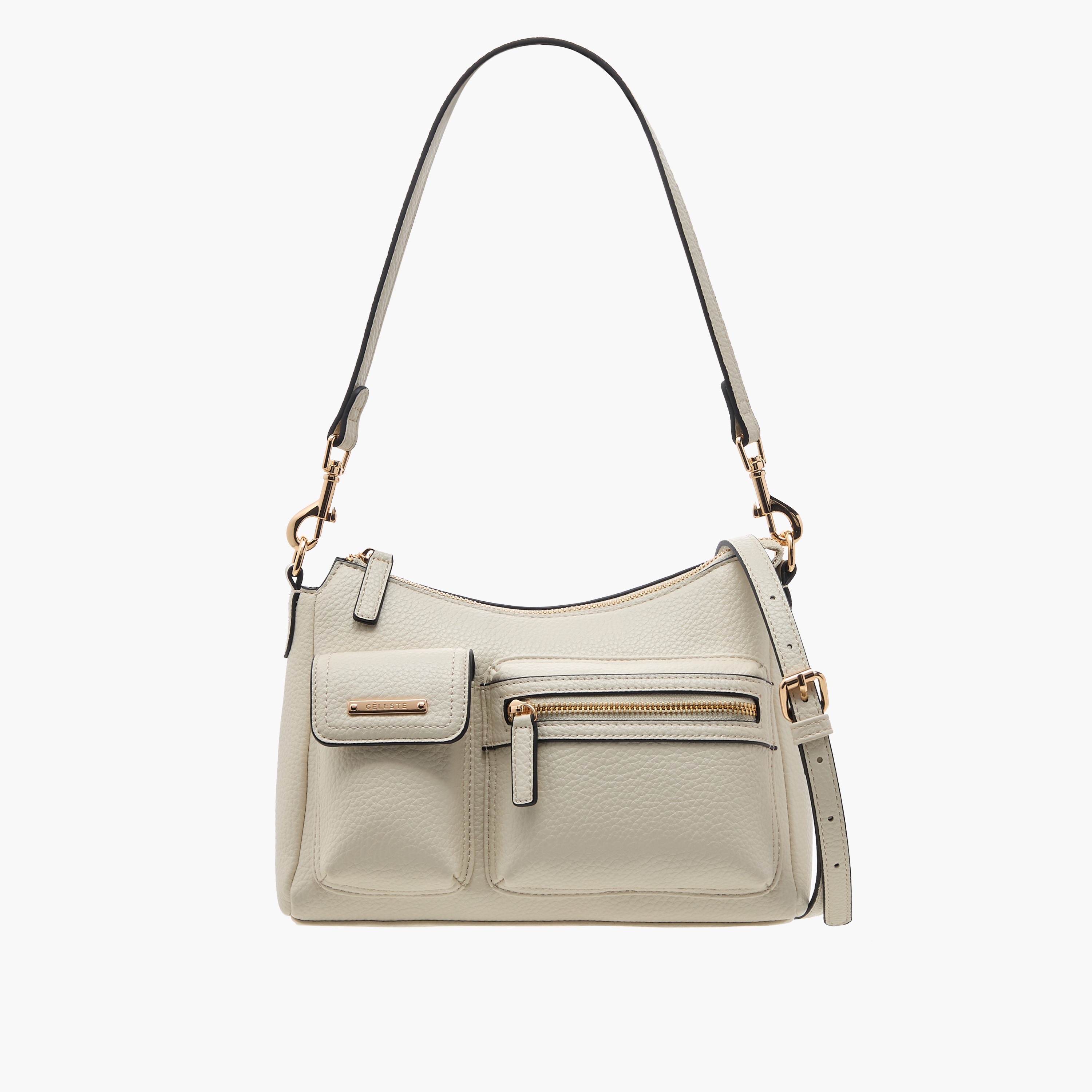 Celeste Textured Shoulder Bag with Detachable Strap and Zip Closure-women-bagsandwallets-handbags-image-1