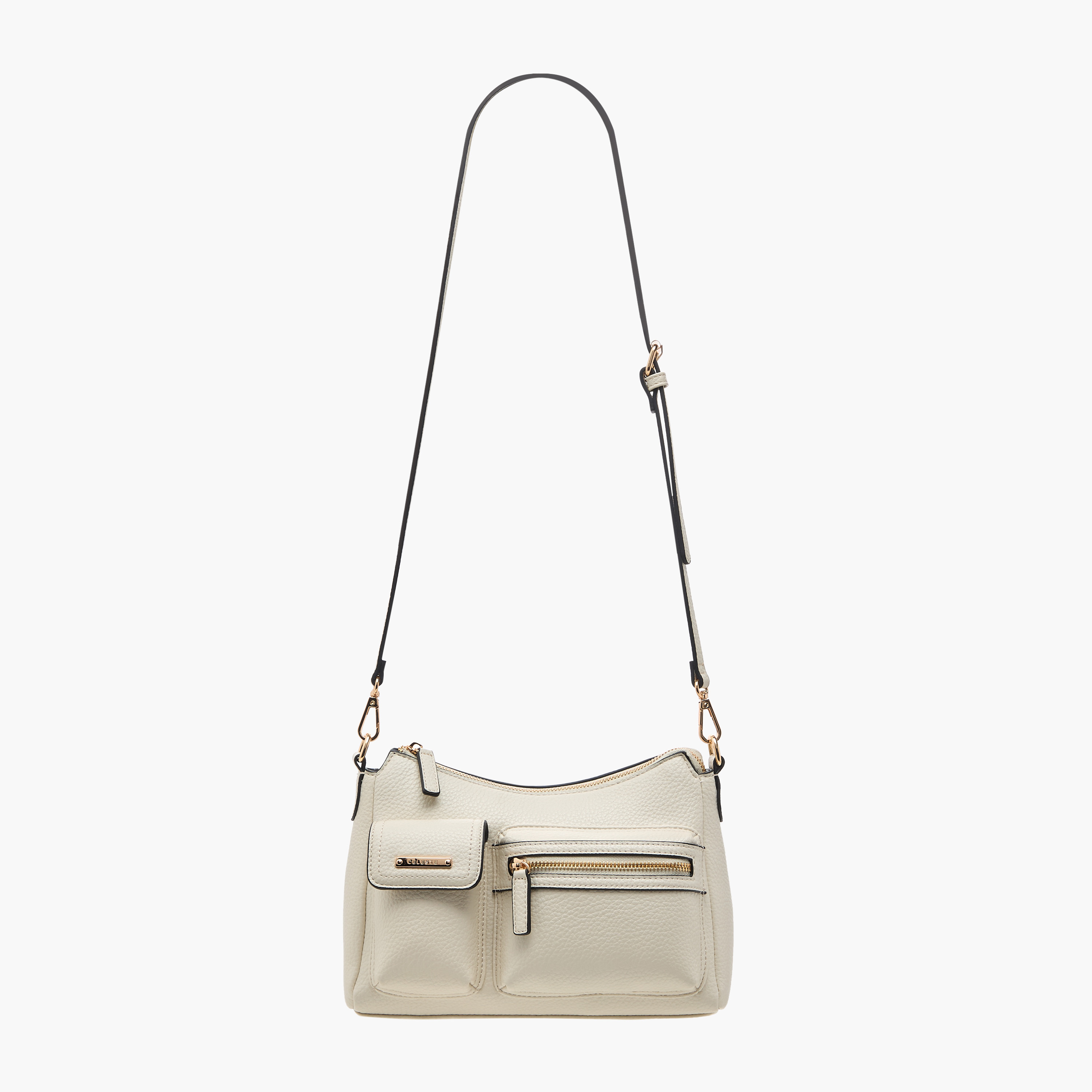 Celeste Textured Shoulder Bag with Detachable Strap and Zip Closure-women-bagsandwallets-handbags-image-2