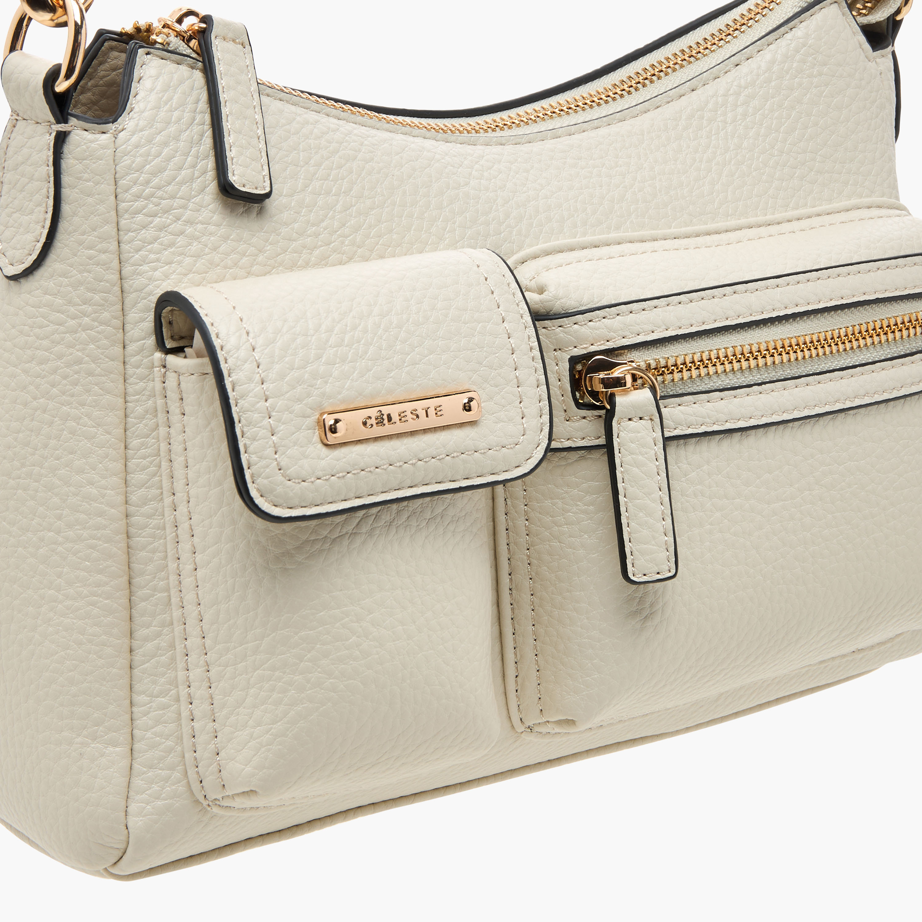 Celeste Textured Shoulder Bag with Detachable Strap and Zip Closure-women-bagsandwallets-handbags-image-4