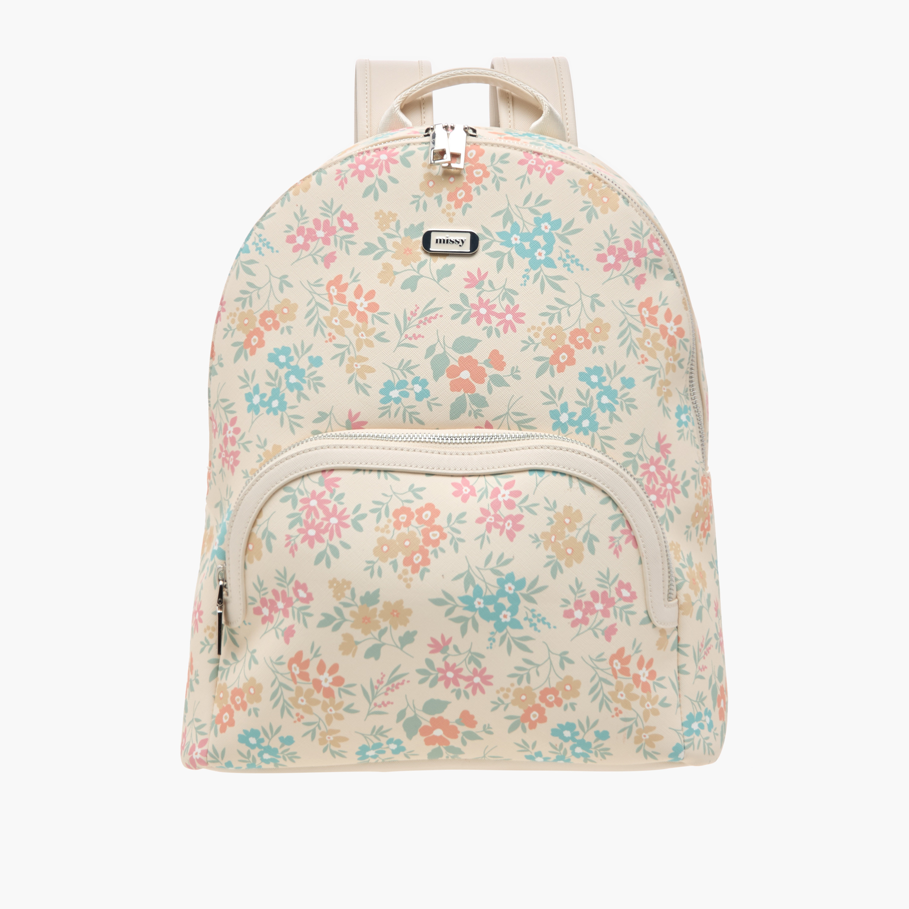 شنطة ظهر بسحاب إغلاق وحزام قابل للتعديل وطبعات أزهار من ميسي - 30x15x36 سم-women-bagsandwallets-backpacks-image-1