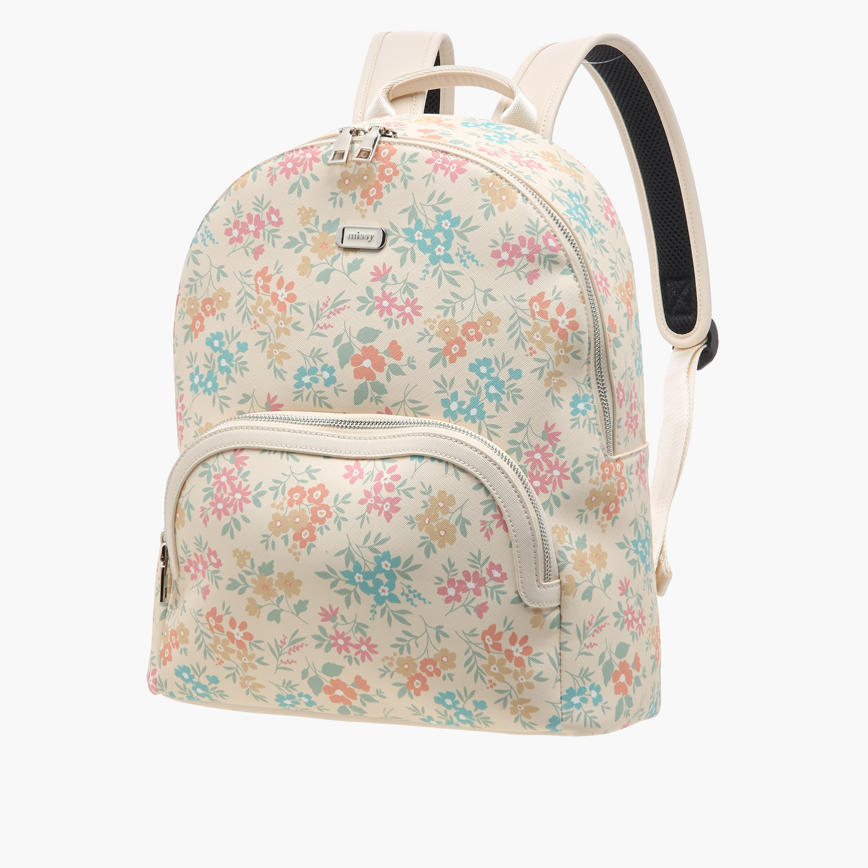 شنطة ظهر بسحاب إغلاق وحزام قابل للتعديل وطبعات أزهار من ميسي - 30x15x36 سم-women-bagsandwallets-backpacks-image-2