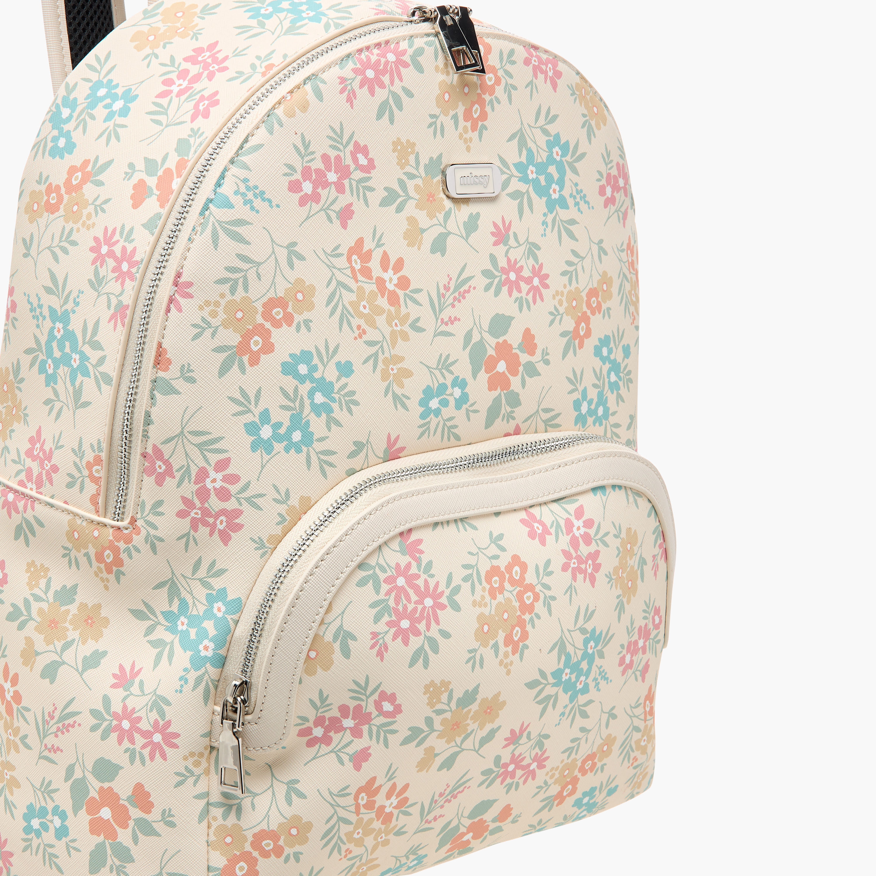 شنطة ظهر بسحاب إغلاق وحزام قابل للتعديل وطبعات أزهار من ميسي - 30x15x36 سم-women-bagsandwallets-backpacks-image-4