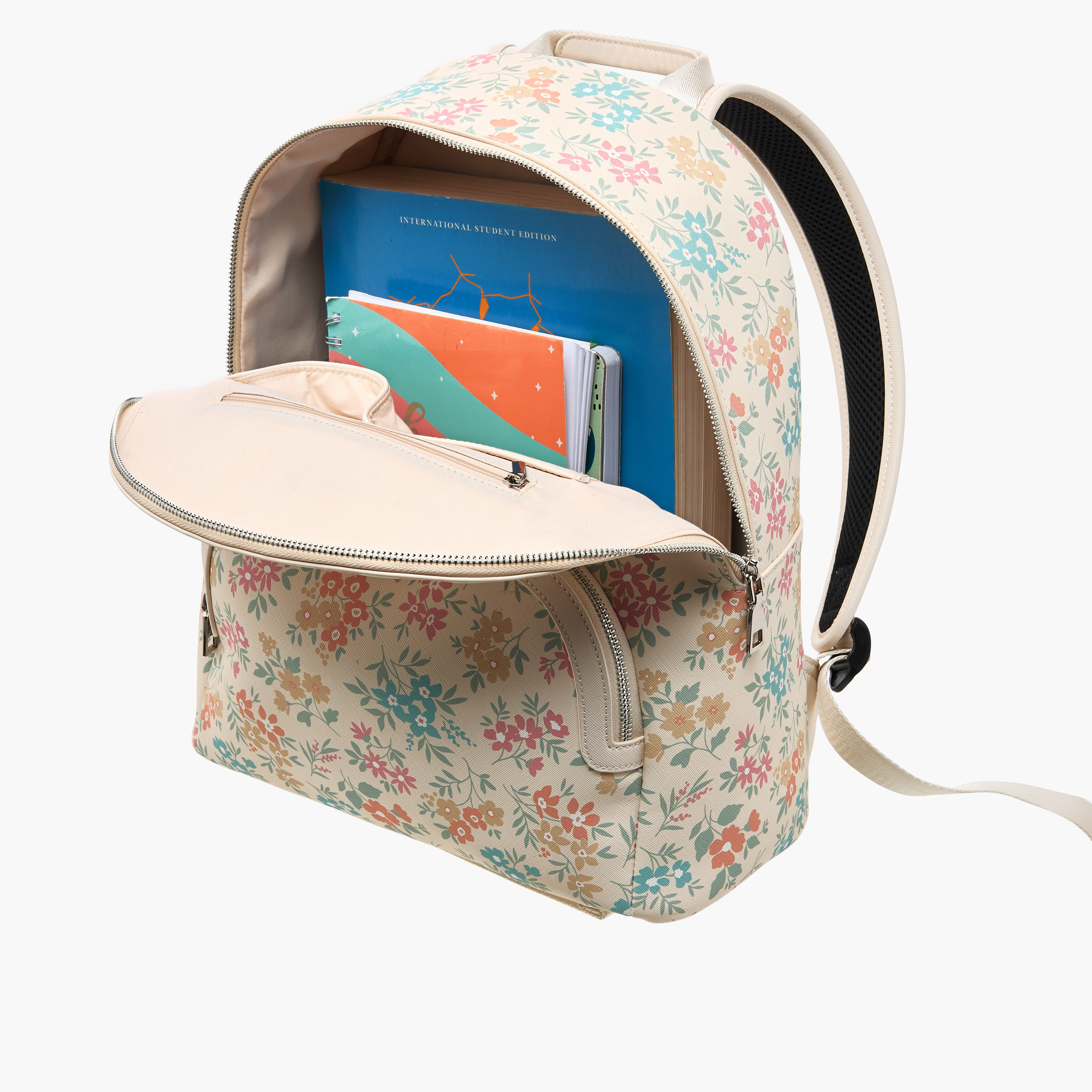 شنطة ظهر بسحاب إغلاق وحزام قابل للتعديل وطبعات أزهار من ميسي - 30x15x36 سم-women-bagsandwallets-backpacks-image-6