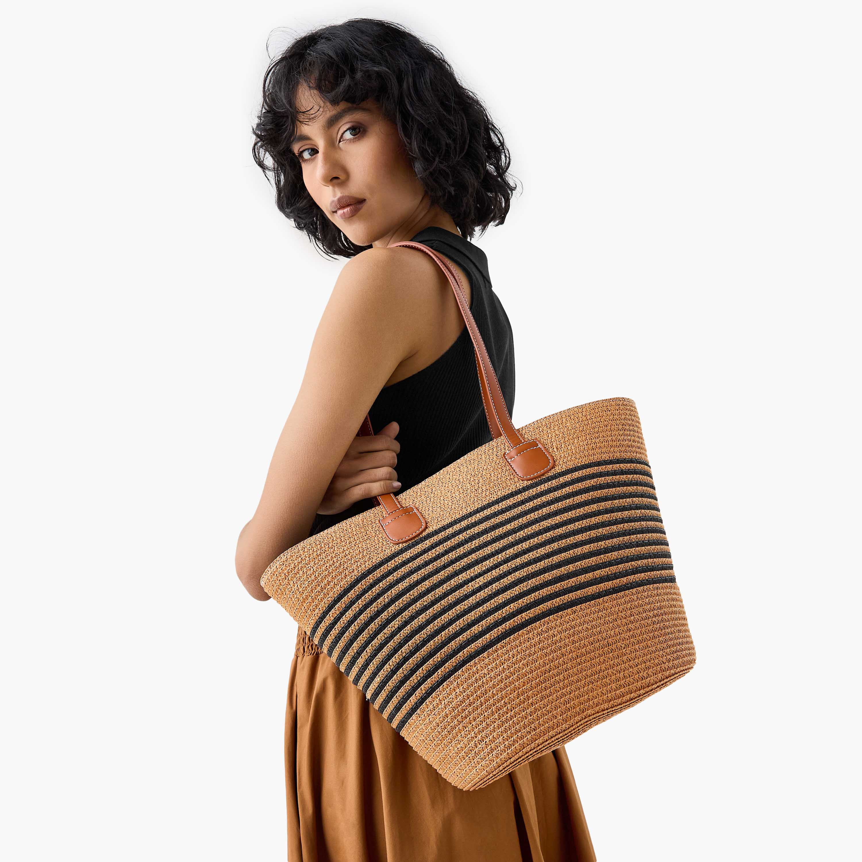 Sasha Textured Tote Bag with Double Handles-women-bagsandwallets-handbags-image-2