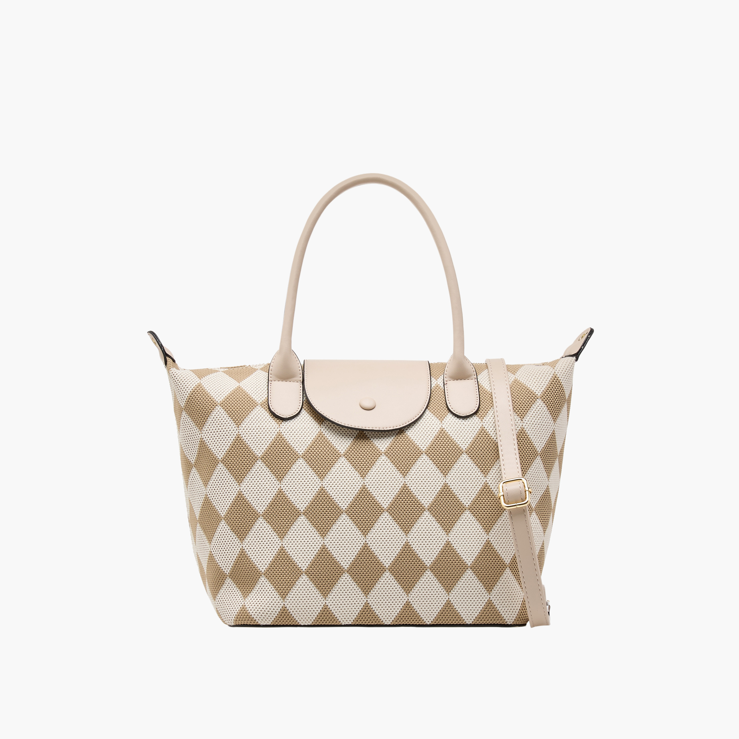 Bessie London Checked Tote Bag with Double Handles and Flap Closure-women-bagsandwallets-handbags-image-1