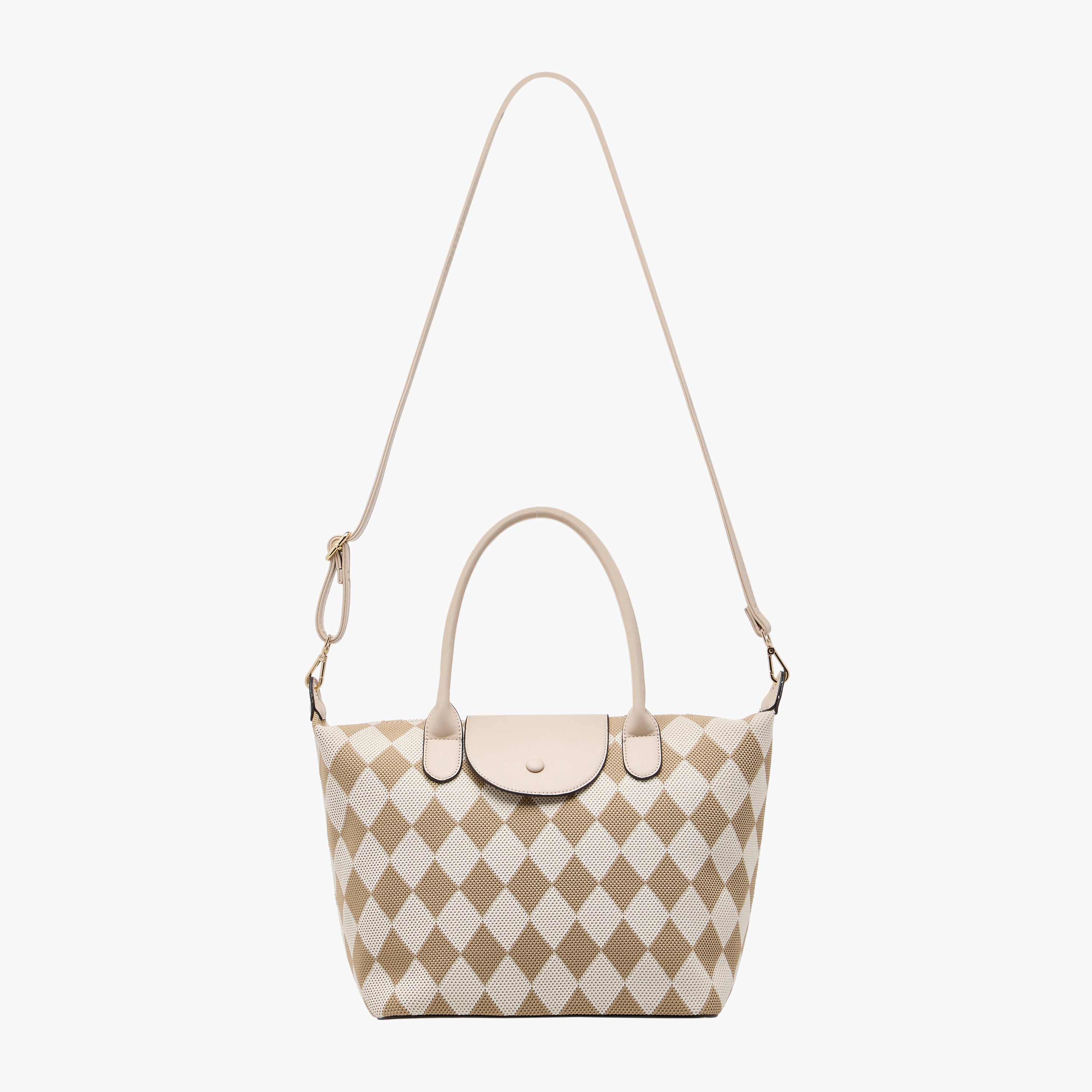 Bessie London Checked Tote Bag with Double Handles and Flap Closure-women-bagsandwallets-handbags-image-3