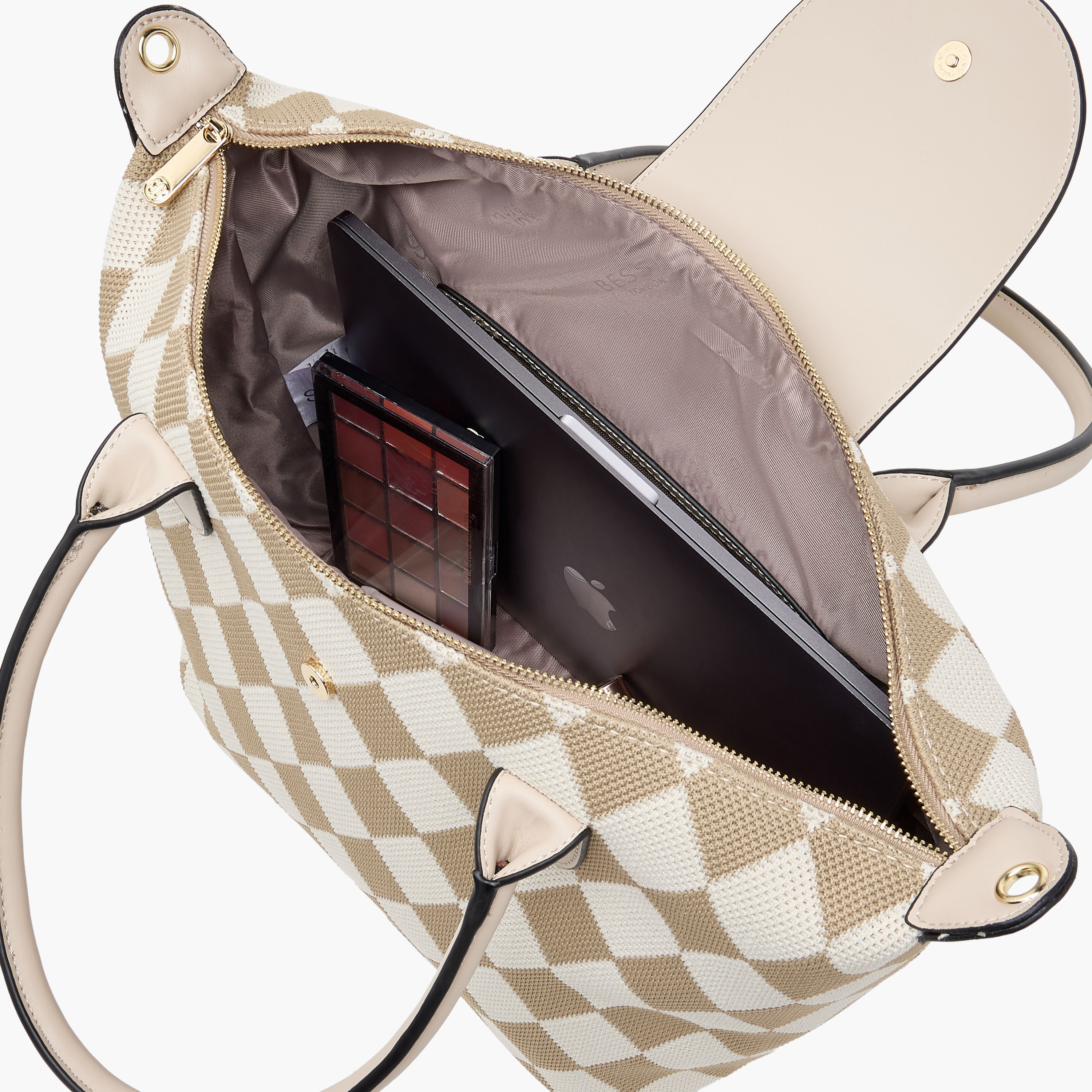 Bessie London Checked Tote Bag with Double Handles and Flap Closure-women-bagsandwallets-handbags-image-9
