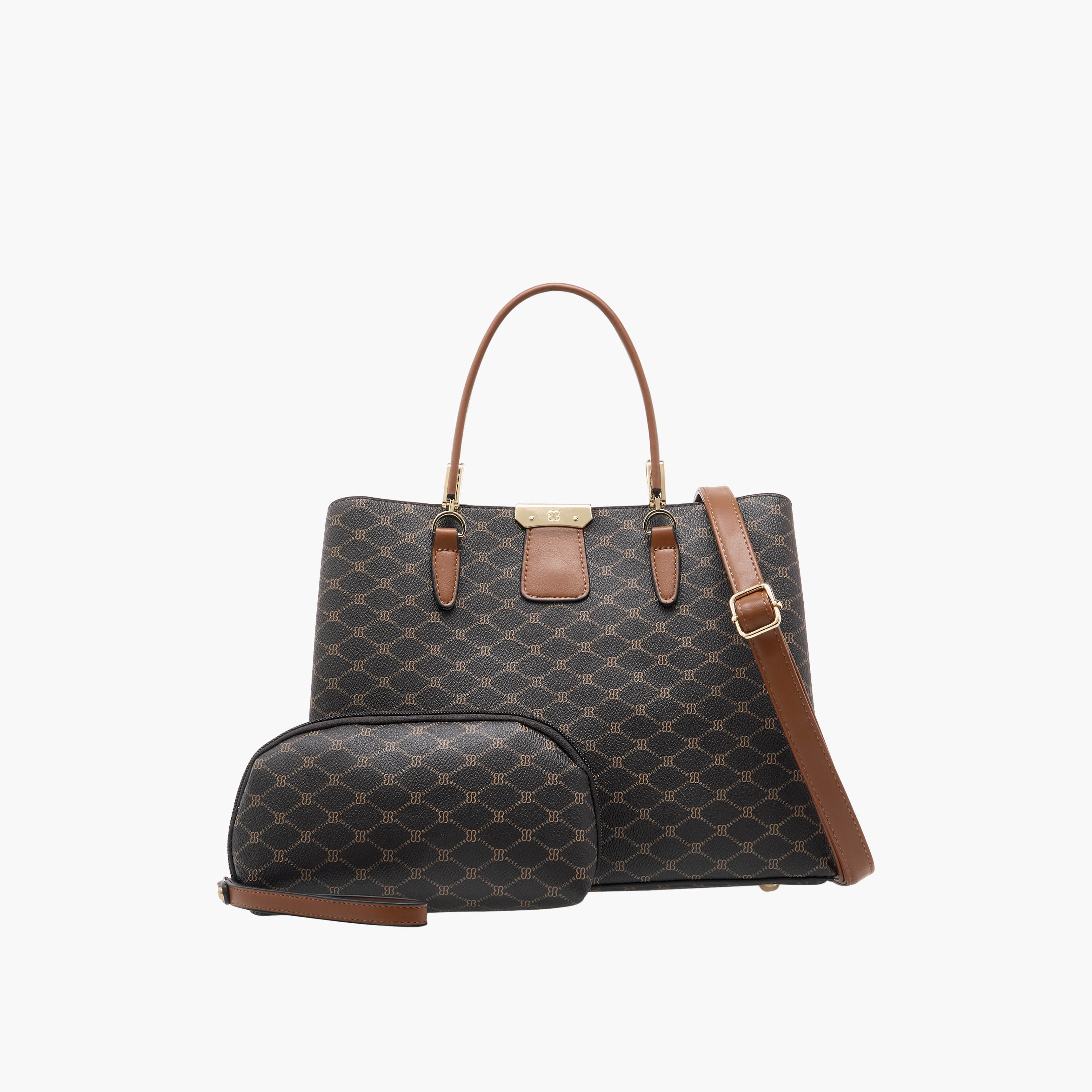 Bessie London Monogram Print Tote Bag with Double Handles and Zip Around Wallet-women-bagsandwallets-handbags-image-1