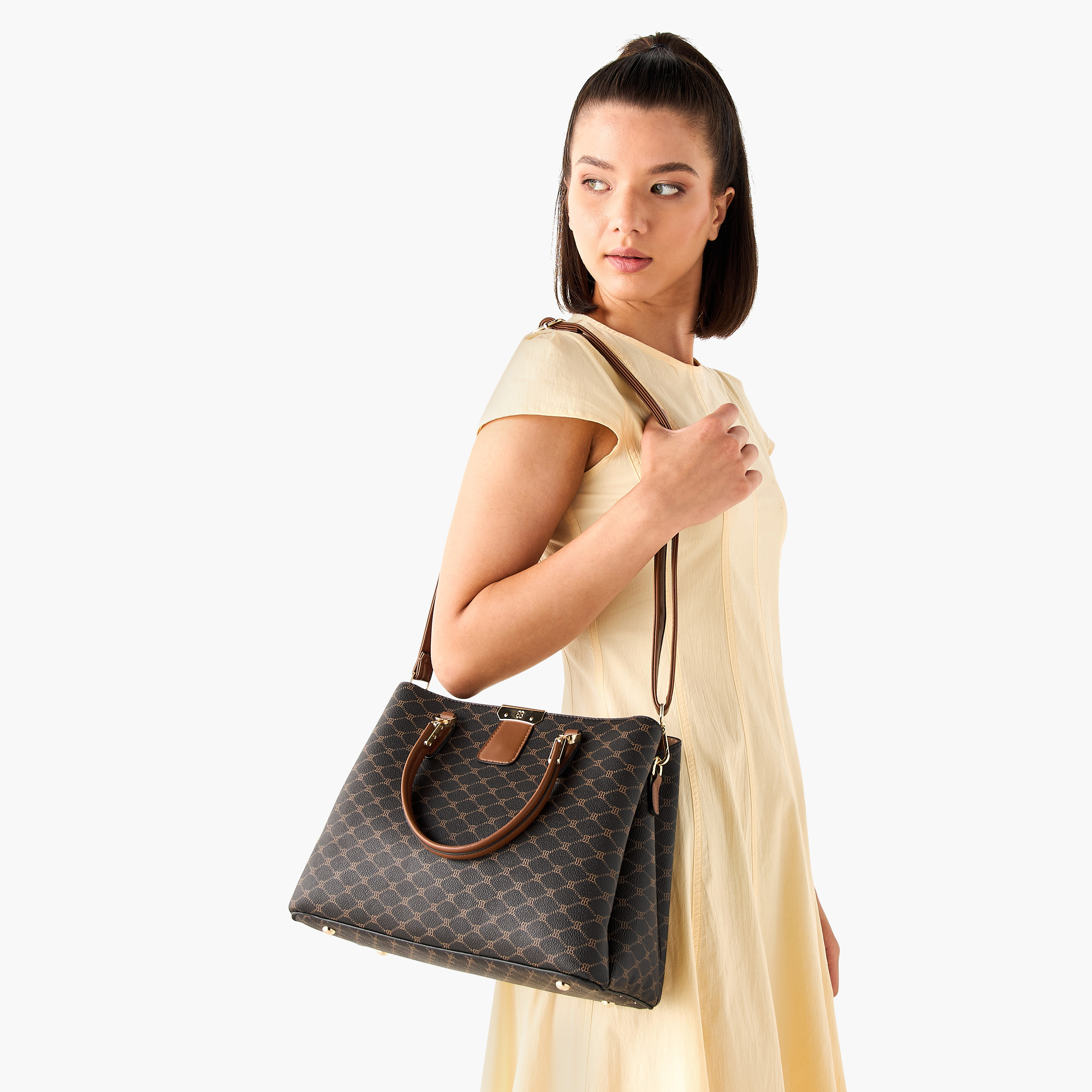 Bessie London Monogram Print Tote Bag with Double Handles and Zip Around Wallet-women-bagsandwallets-handbags-image-2