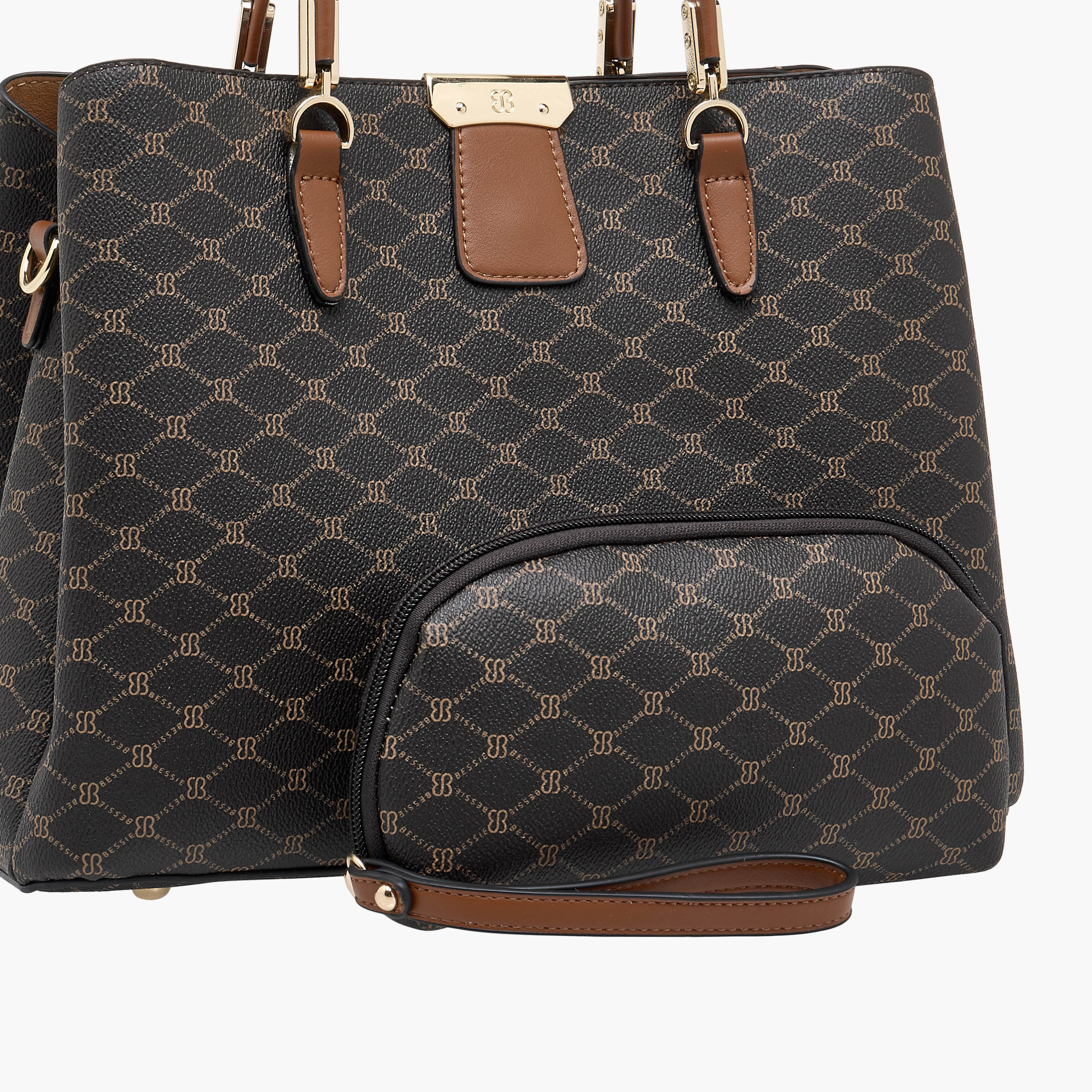 Bessie London Monogram Print Tote Bag with Double Handles and Zip Around Wallet-women-bagsandwallets-handbags-image-6