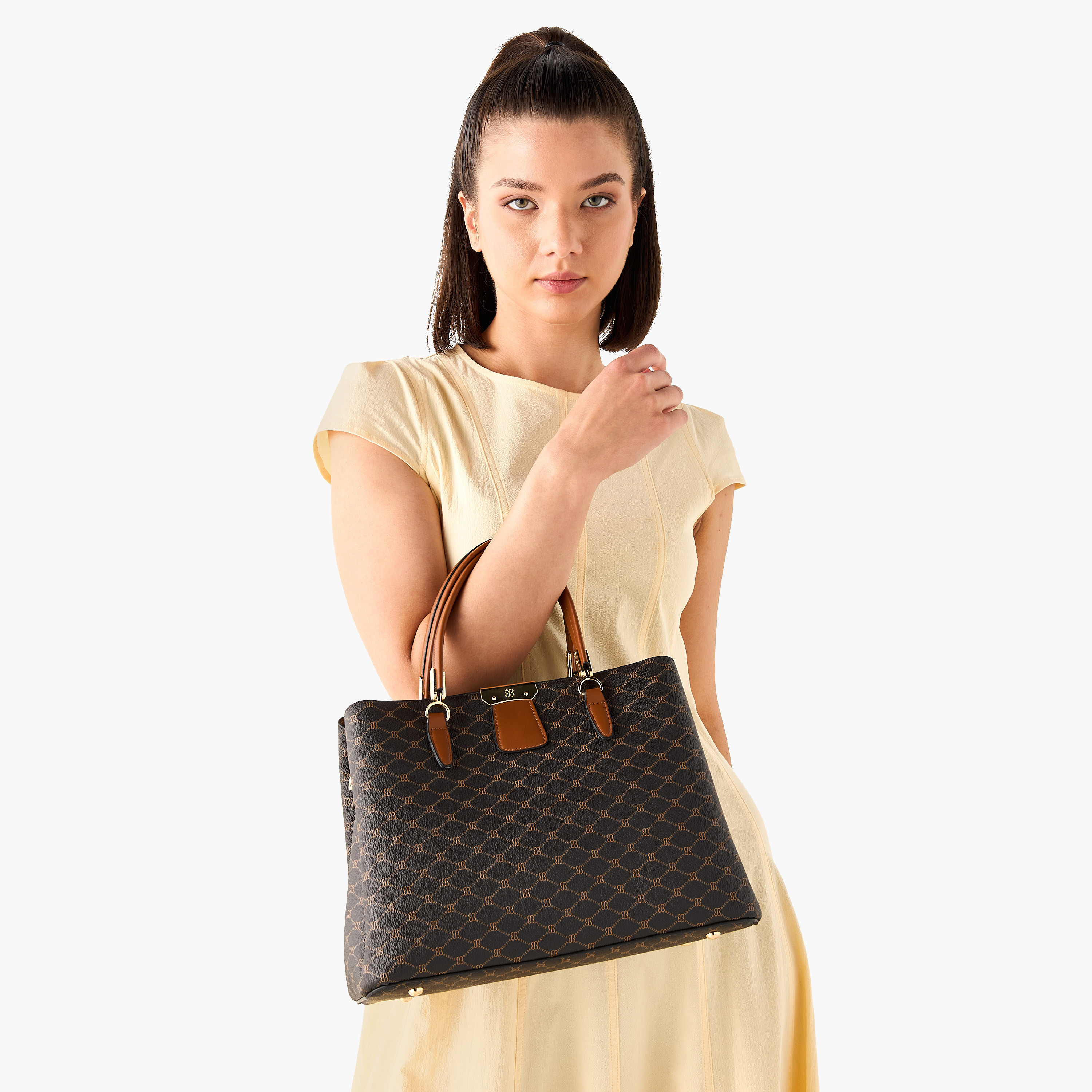Bessie London Monogram Print Tote Bag with Double Handles and Zip Around Wallet-women-bagsandwallets-handbags-image-9