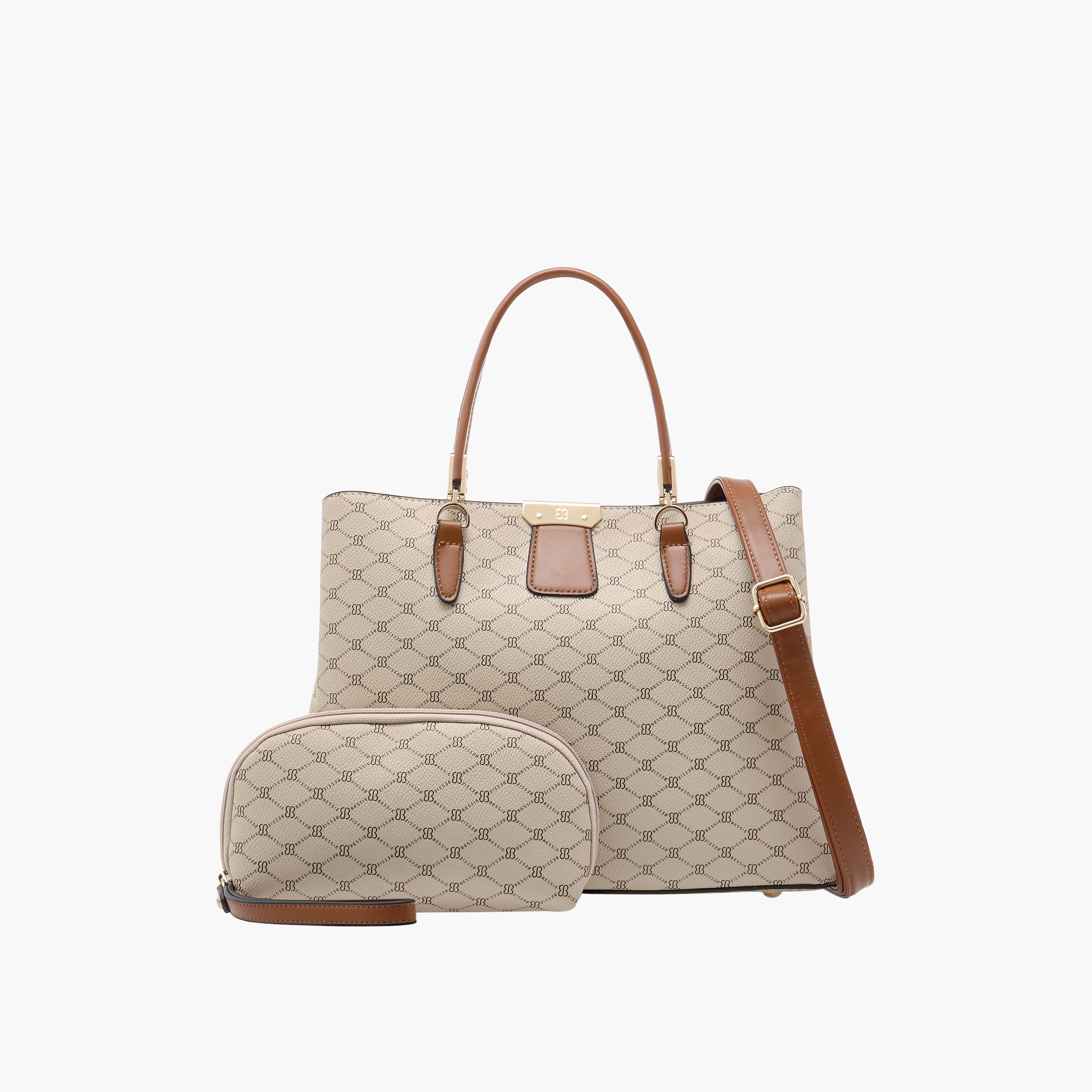Bessie London Monogram Print Tote Bag with Double Handles and Zip Around Wallet-women-bagsandwallets-handbags-image-1