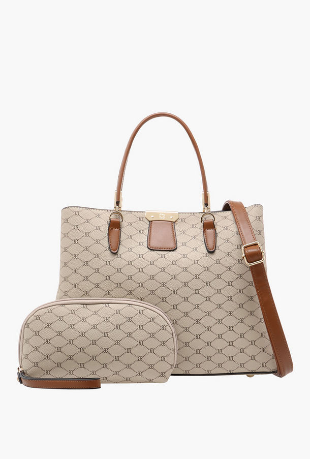 شنطة توتي بمقابض مزدوجة وطبعات مونوجرام ومحفظة بسحاب إغلاق دائري من بيسي لندن-women-bagsandwallets-handbags-image-1