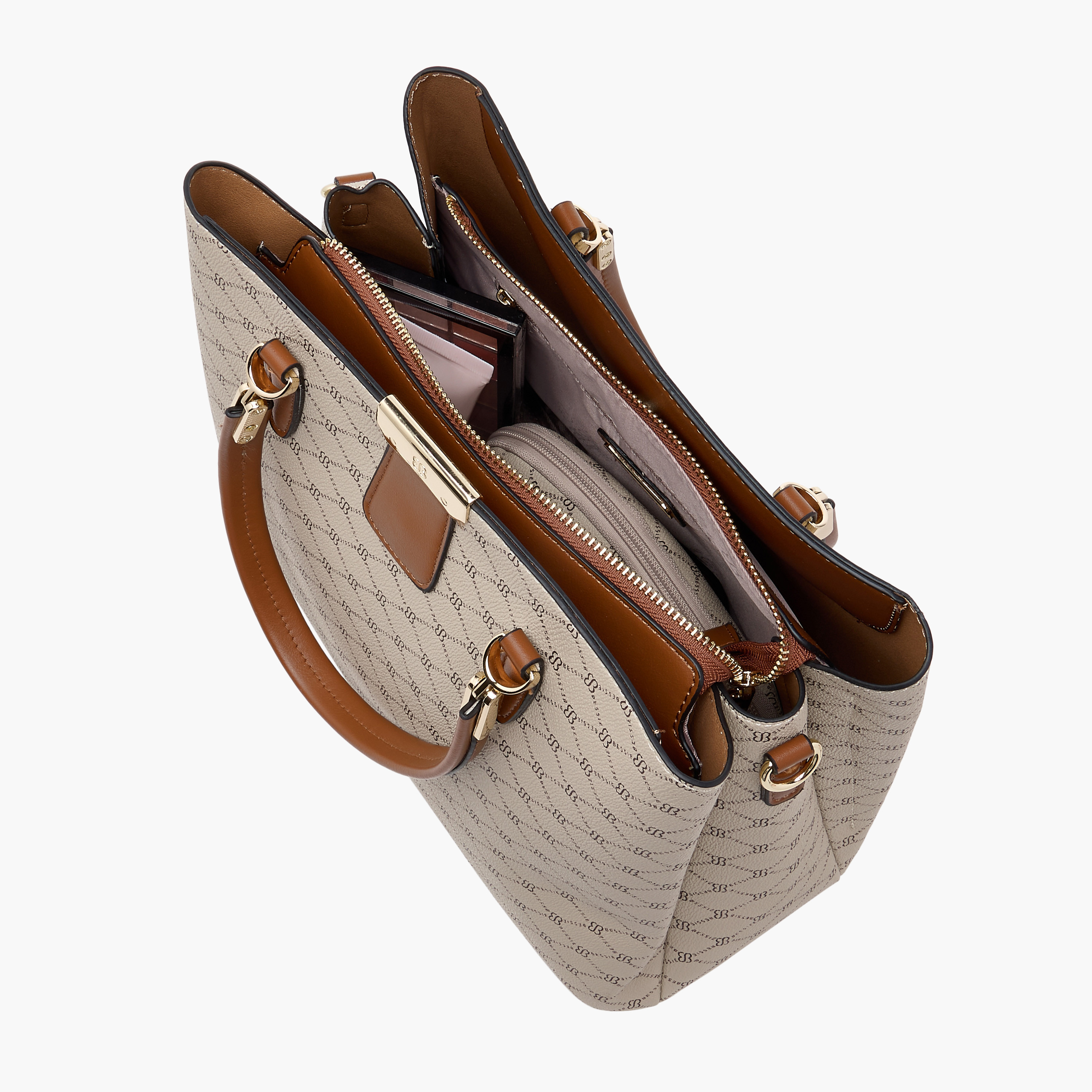 Bessie London Monogram Print Tote Bag with Double Handles and Zip Around Wallet-women-bagsandwallets-handbags-image-10