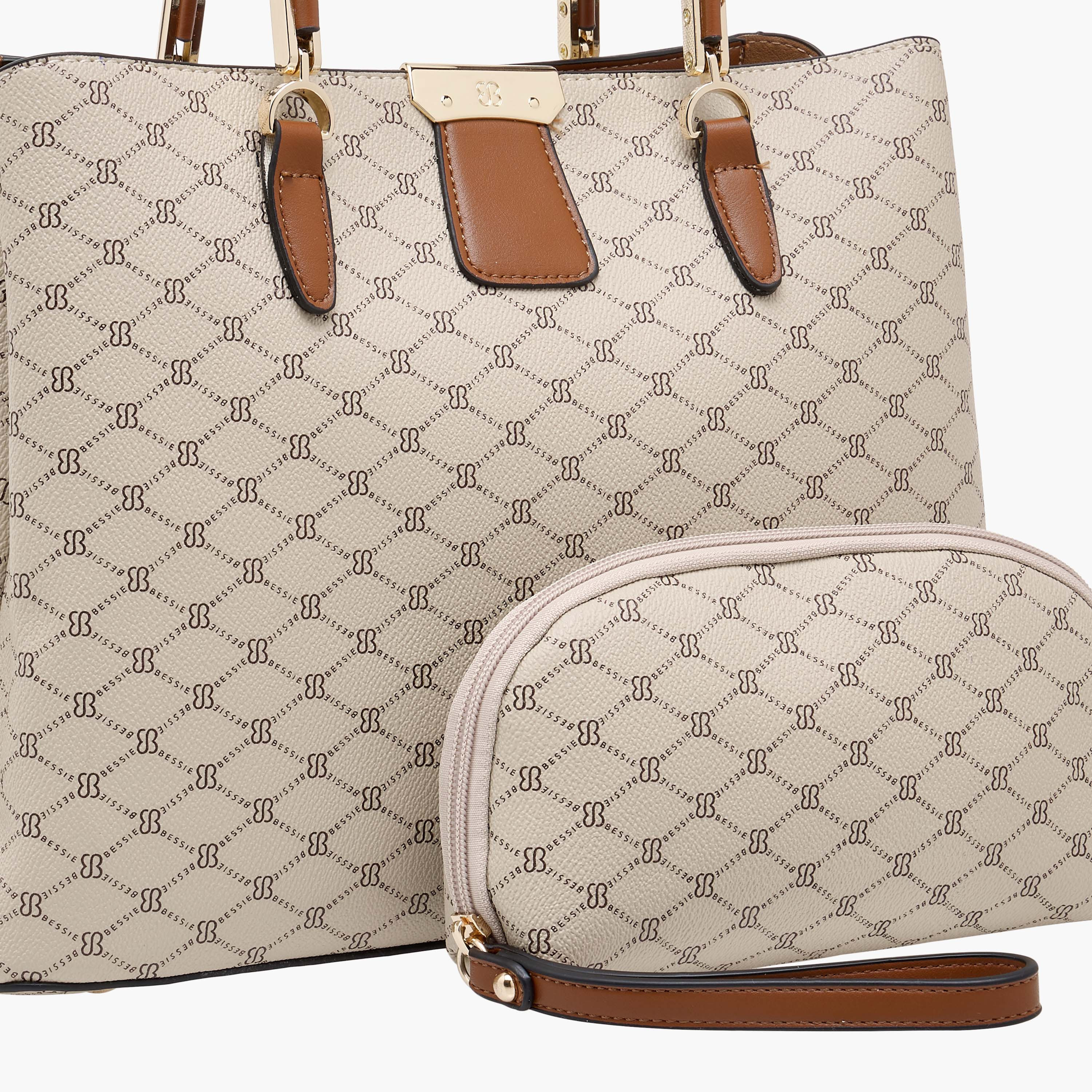 Bessie London Monogram Print Tote Bag with Double Handles and Zip Around Wallet-women-bagsandwallets-handbags-image-6