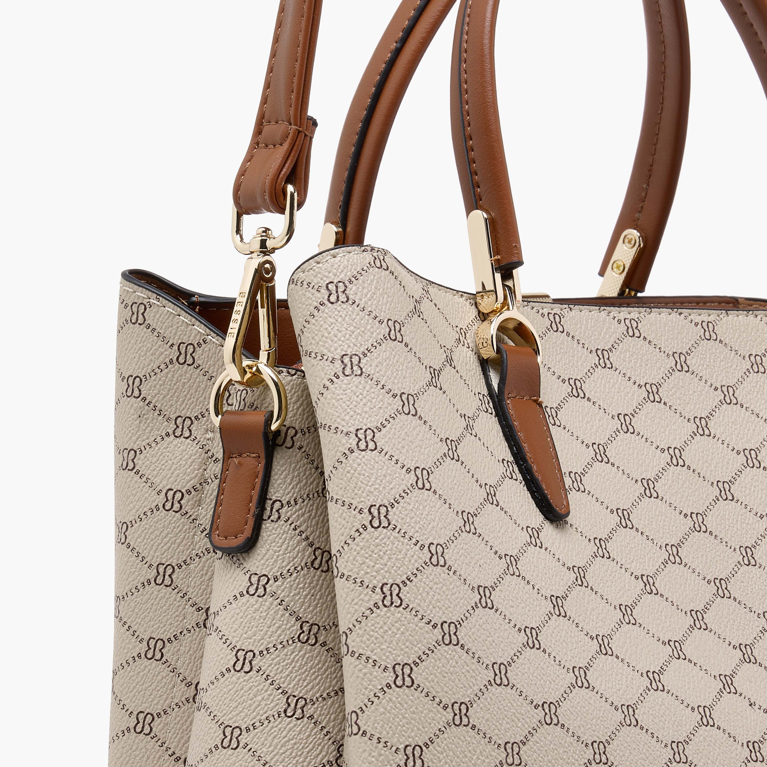 Bessie London Monogram Print Tote Bag with Double Handles and Zip Around Wallet-women-bagsandwallets-handbags-image-7