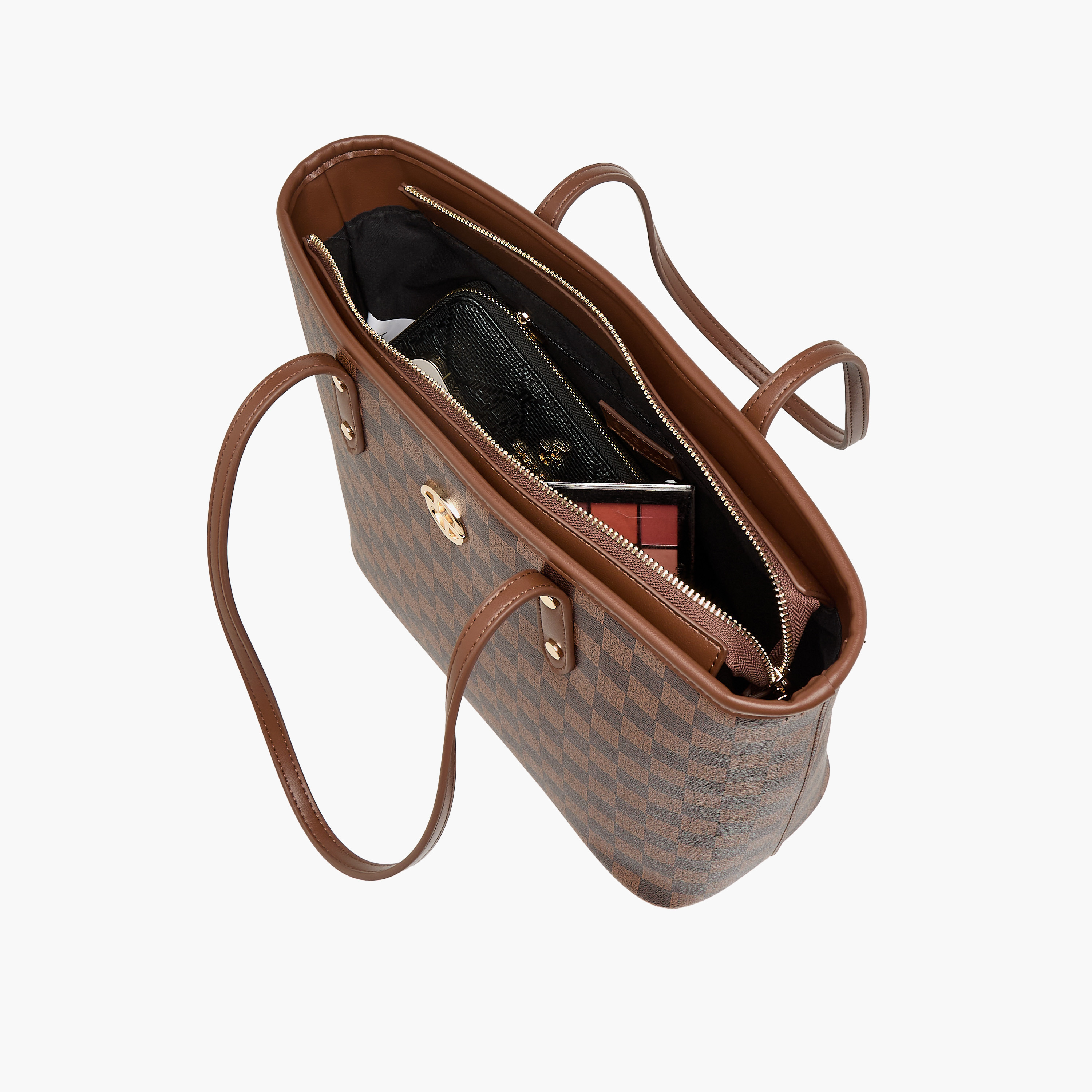 شنطة توت بمقابض مزدوجة وسحاب إغلاق وطبعات مونوجرام من ساشا-women-bagsandwallets-handbags-image-9