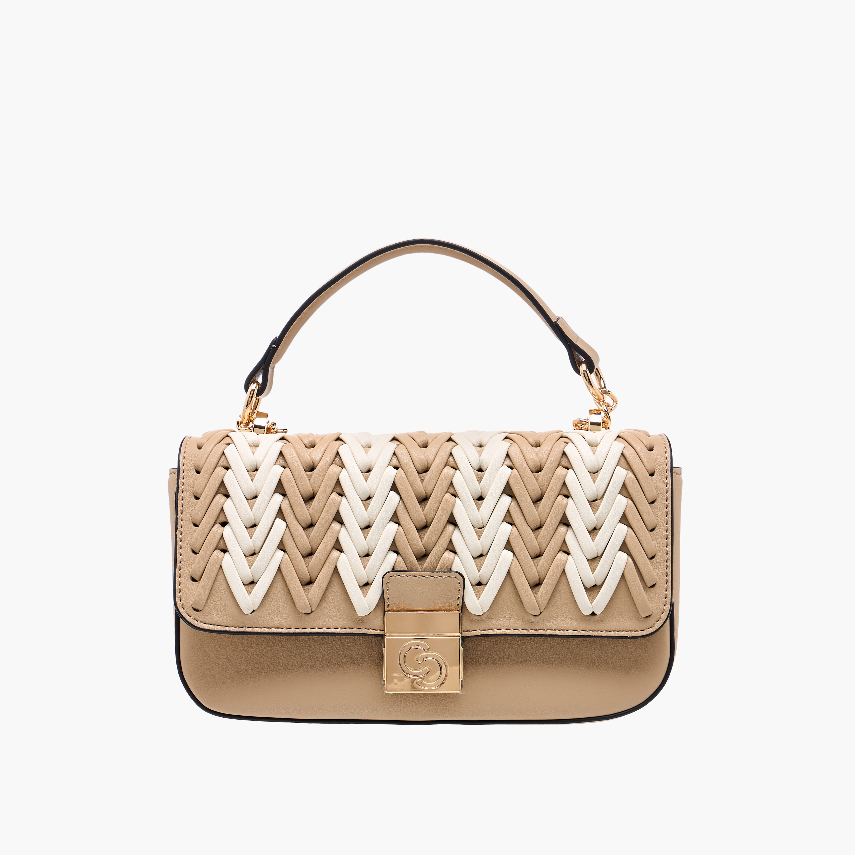 شنطة كروس بودي بارزة الملمس بحزام سلسلة وطية إغلاق من سيليست-women-bagsandwallets-handbags-image-1
