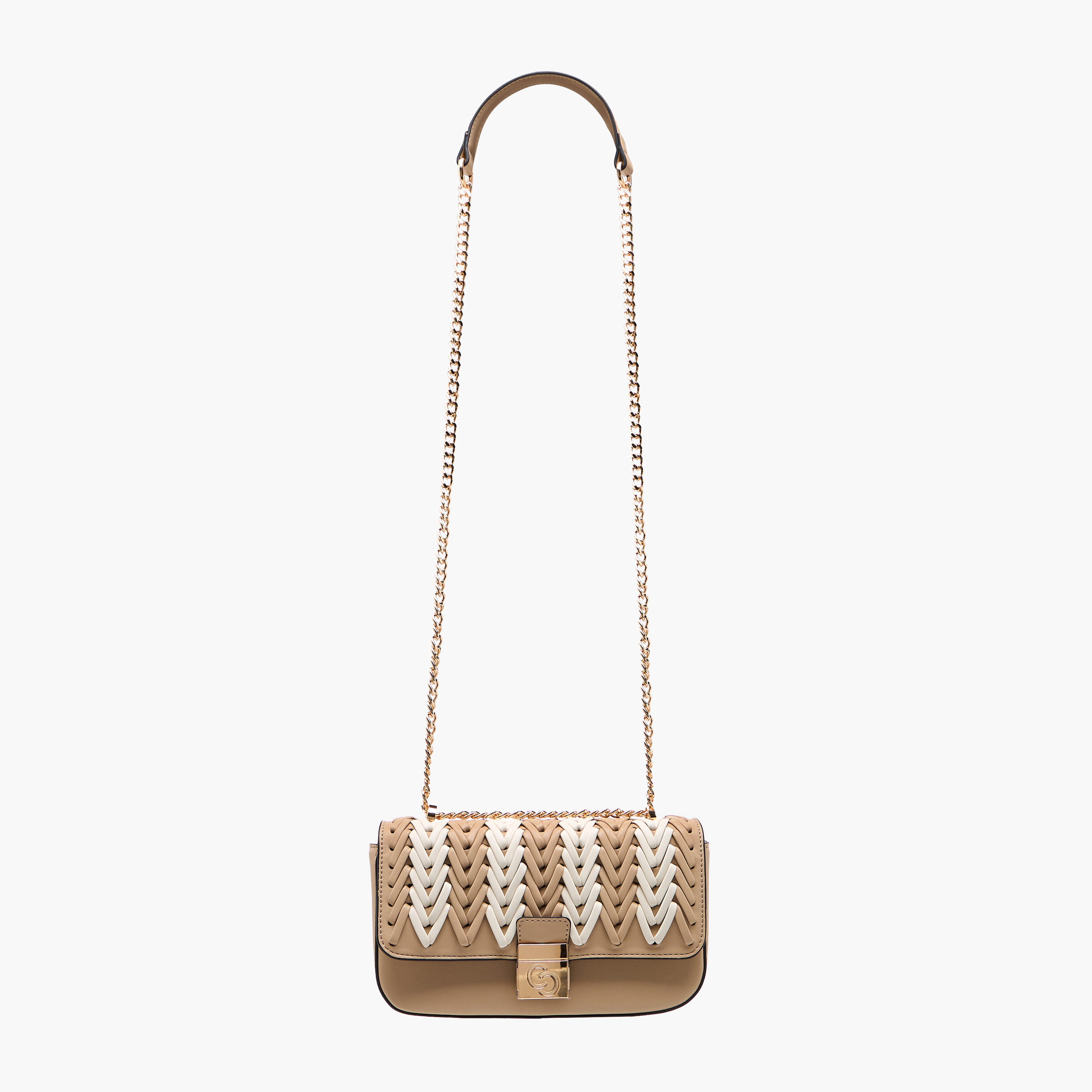 شنطة كروس بودي بارزة الملمس بحزام سلسلة وطية إغلاق من سيليست-women-bagsandwallets-handbags-image-3