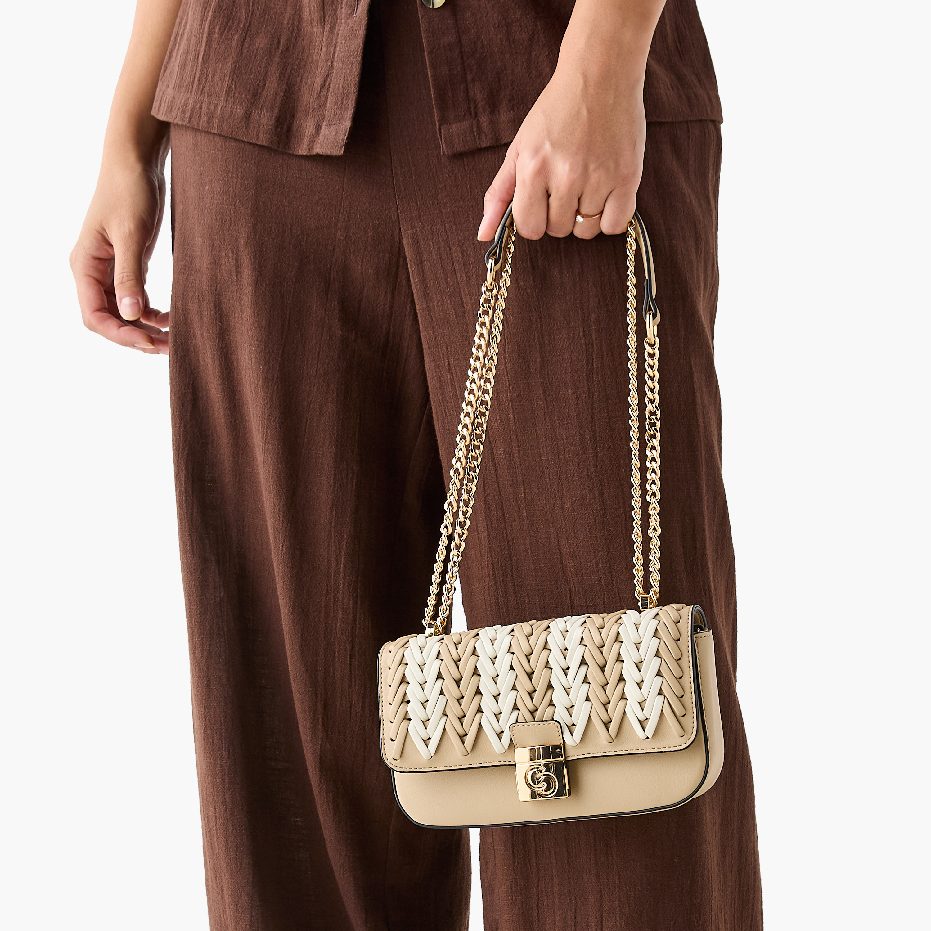 Celeste Textured Crossbody Bag with Flap Closure and Chain Strap-women-bagsandwallets-handbags-image-2