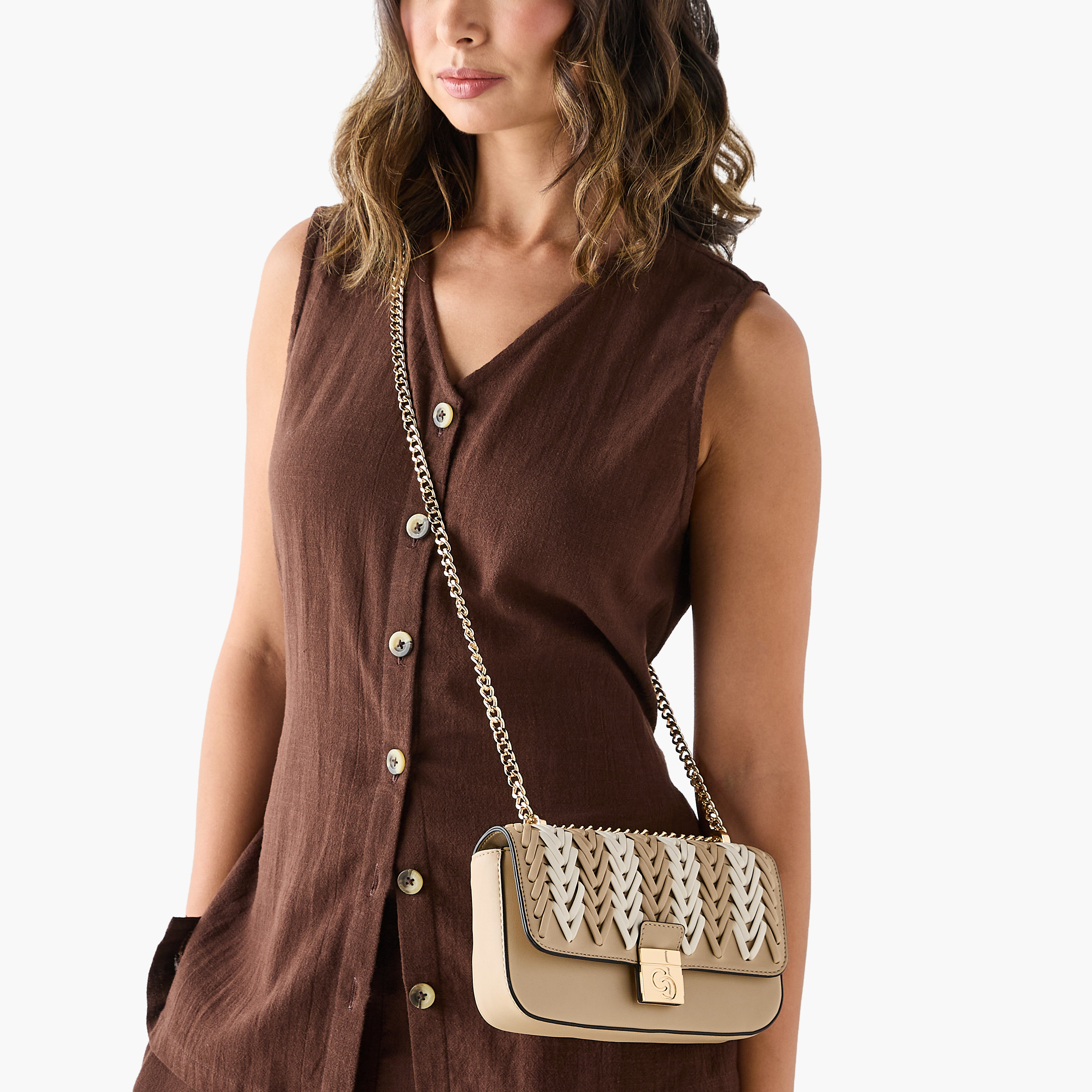 Celeste Textured Crossbody Bag with Flap Closure and Chain Strap-women-bagsandwallets-handbags-image-8