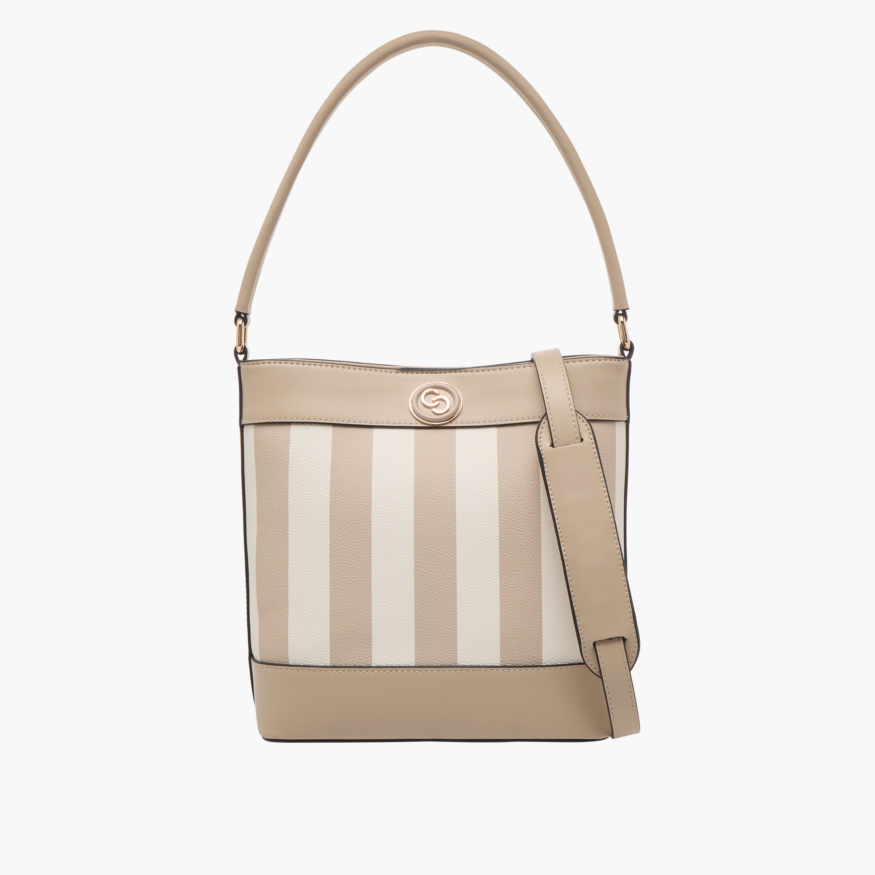 شنطة دلو مخططة بحزام قابل للفصل من سيليست-women-bagsandwallets-handbags-image-1