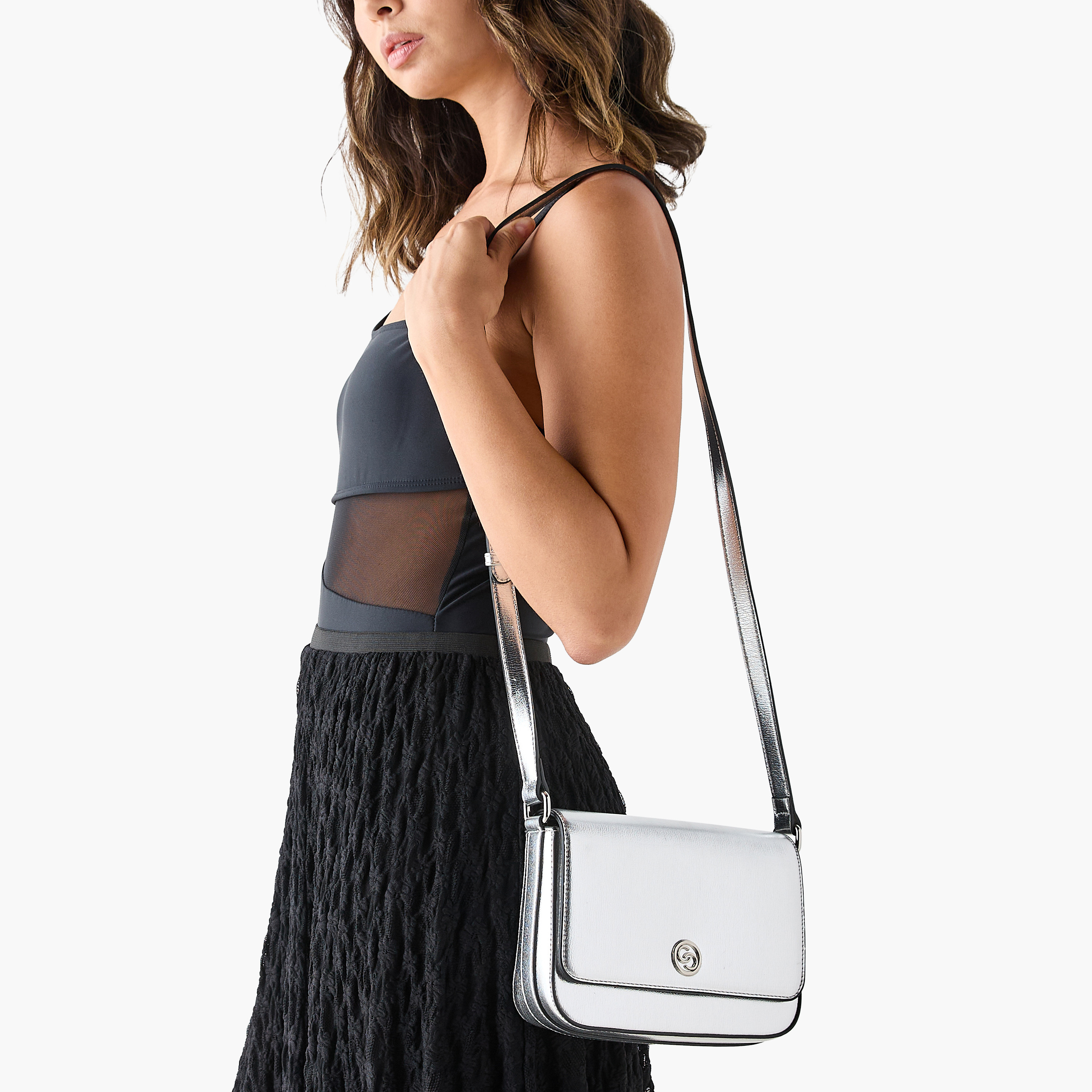 Celeste Metallic Crossbody Bag with Flap Closure and Adjustable Strap-women-bagsandwallets-handbags-image-2