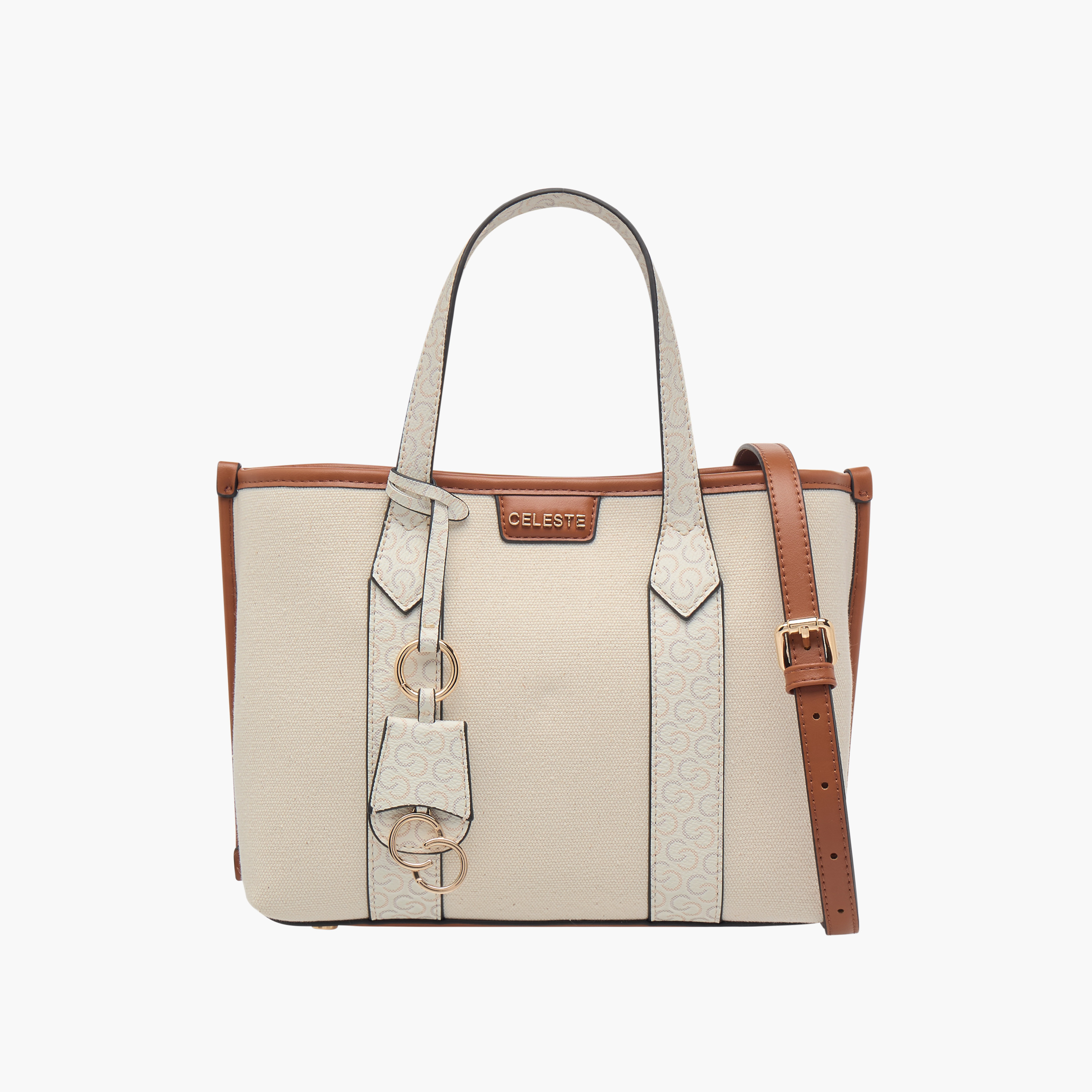 Celeste Monogram Textured Tote Bag with Double Handles and Detachable Strap-women-bagsandwallets-handbags-image-1