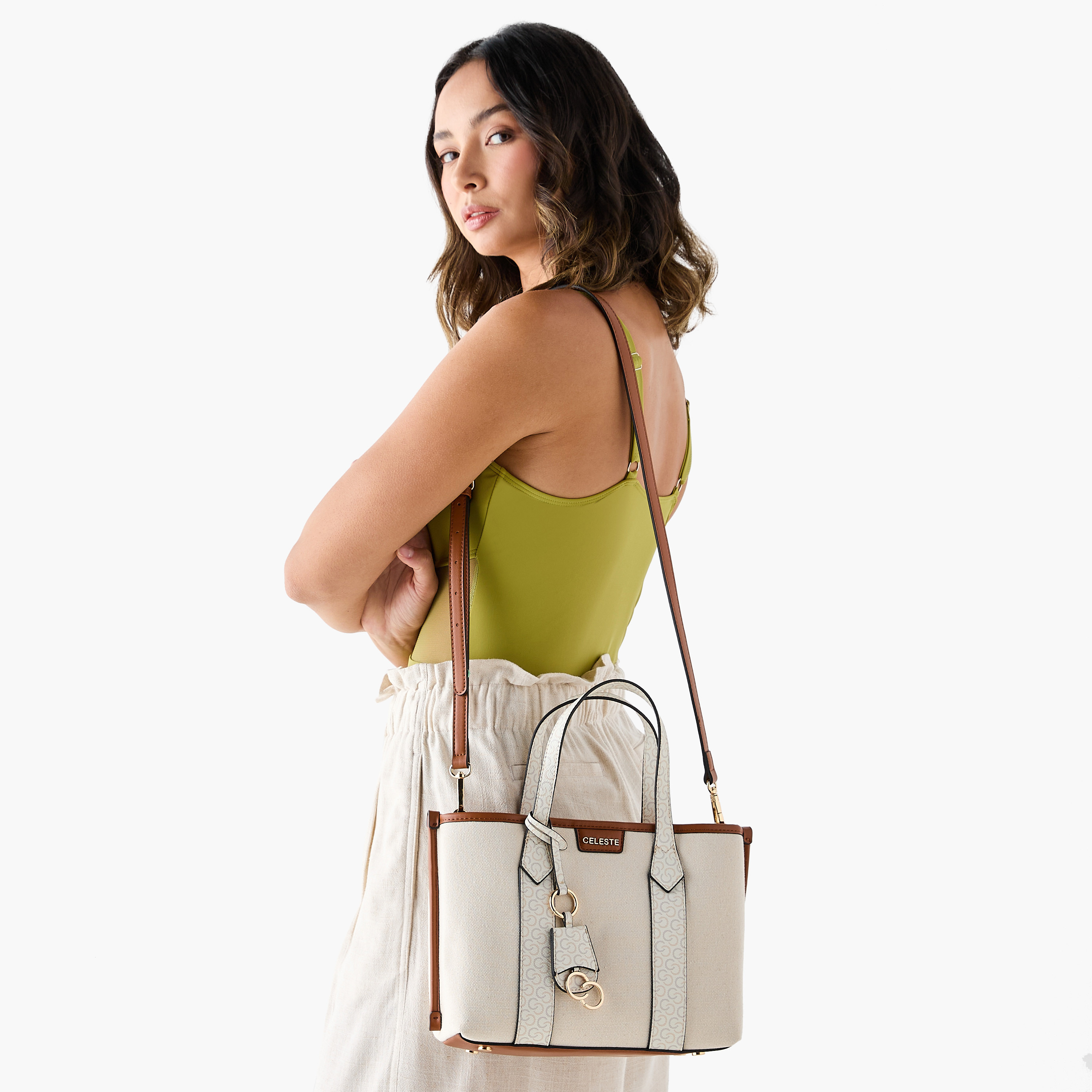 Celeste Monogram Textured Tote Bag with Double Handles and Detachable Strap-women-bagsandwallets-handbags-image-8