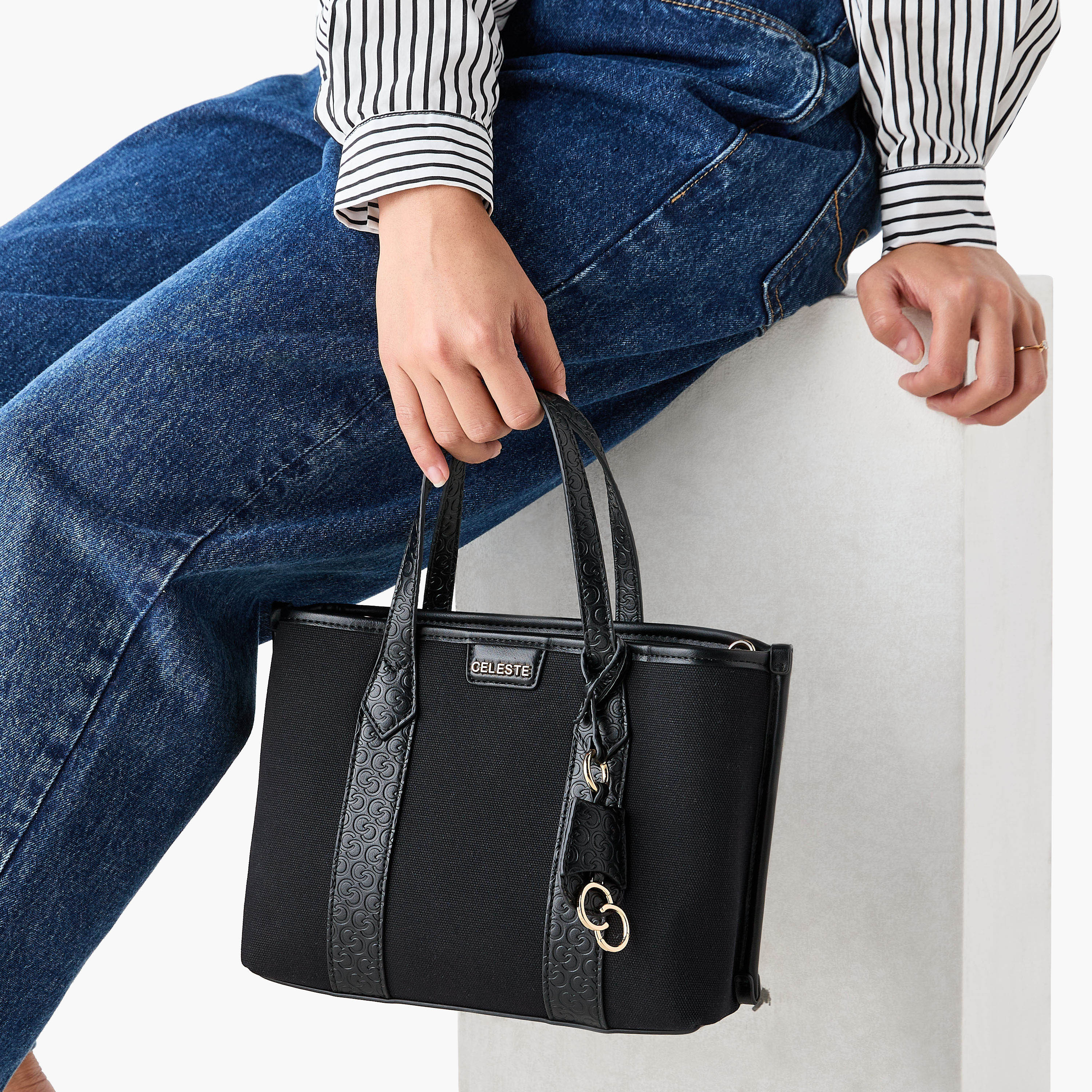 Celeste Monogram Embossed Tote Bag with Adjustable Strap-women-bagsandwallets-handbags-image-2
