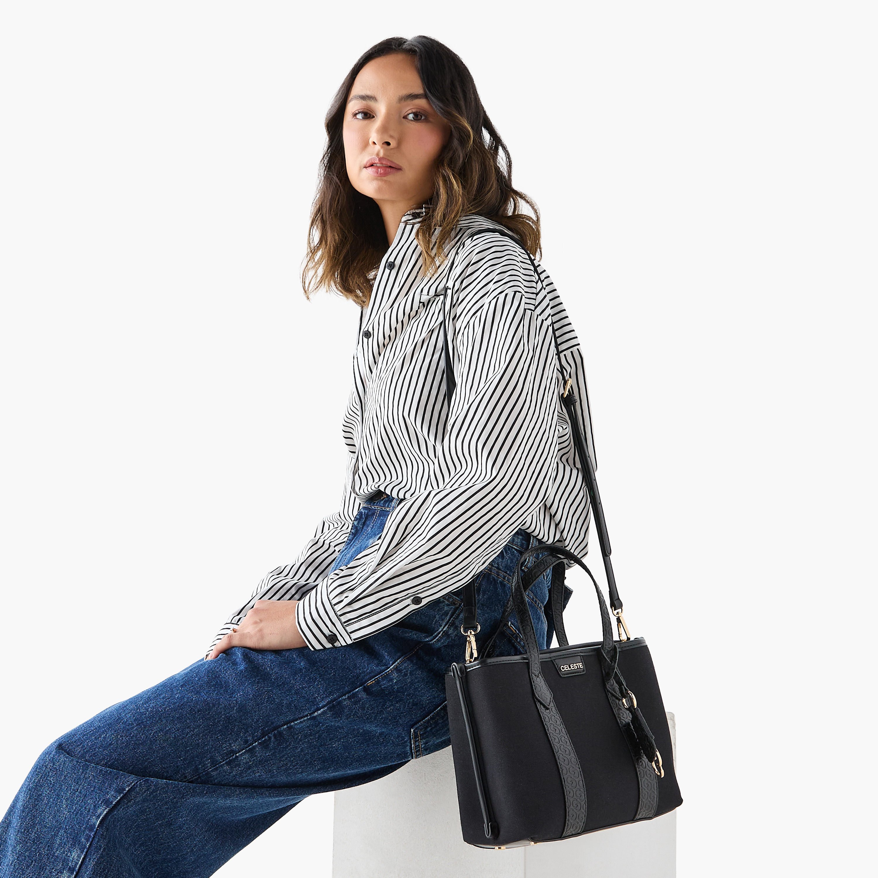 Celeste Monogram Embossed Tote Bag with Adjustable Strap-women-bagsandwallets-handbags-image-8
