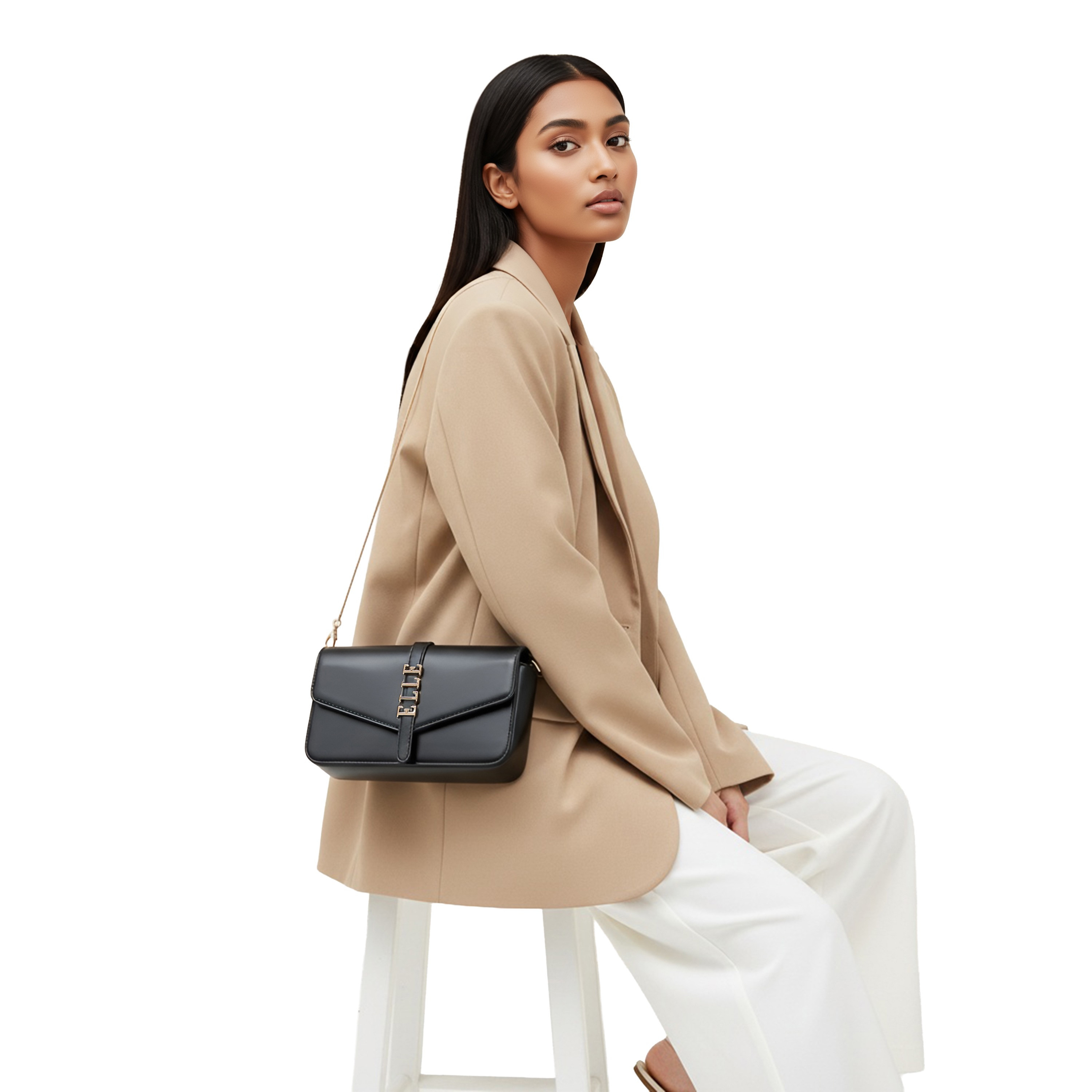 Elle Logo Accent Crossbody Bag with Chain Strap and Button Closure-women-bagsandwallets-handbags-image-2