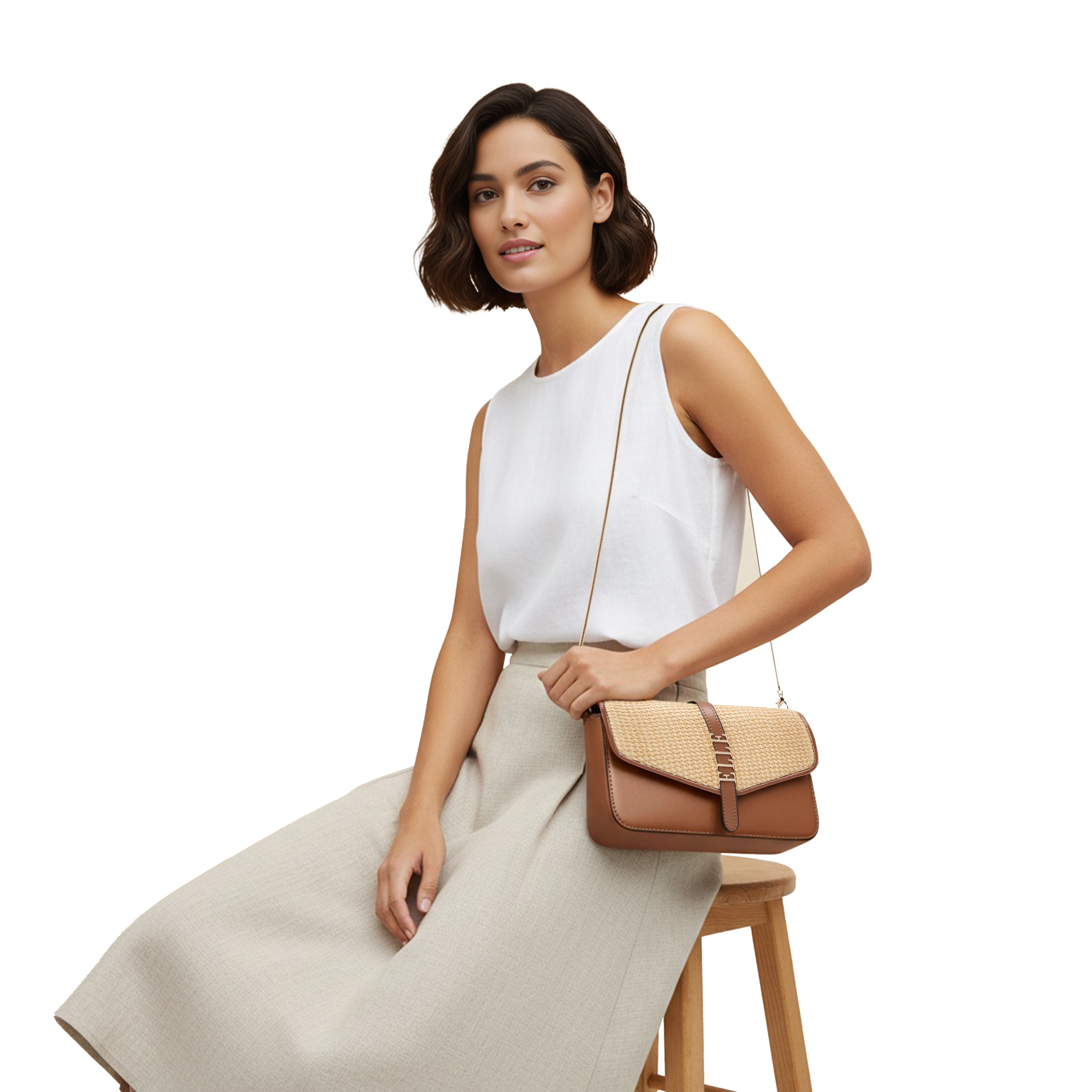 شنطة كروس بودي بارزة الملمس بحزام سلسلة وزر إغلاق من إيل-women-bagsandwallets-handbags-image-2