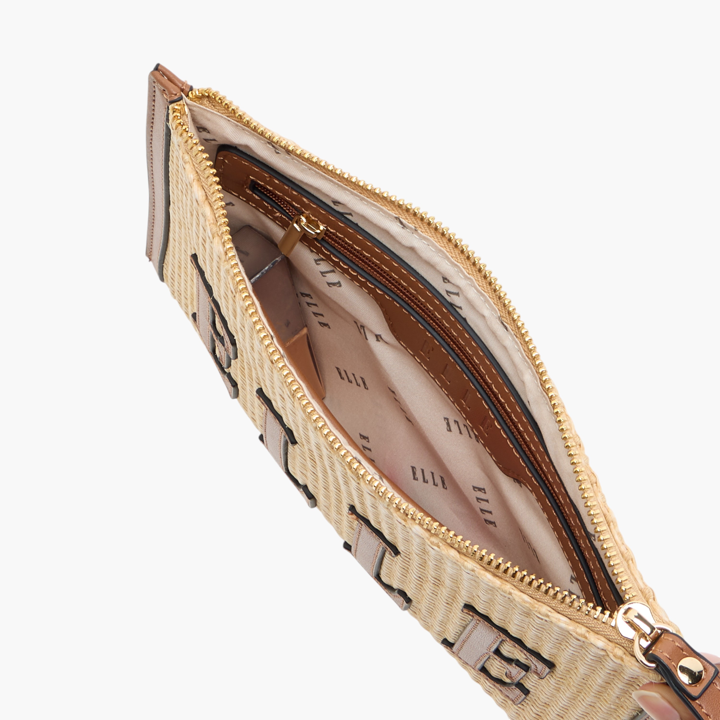 Elle Logo Detail Clutch with Zip Closure and Wrist Loop-women-bagsandwallets-handbags-image-7