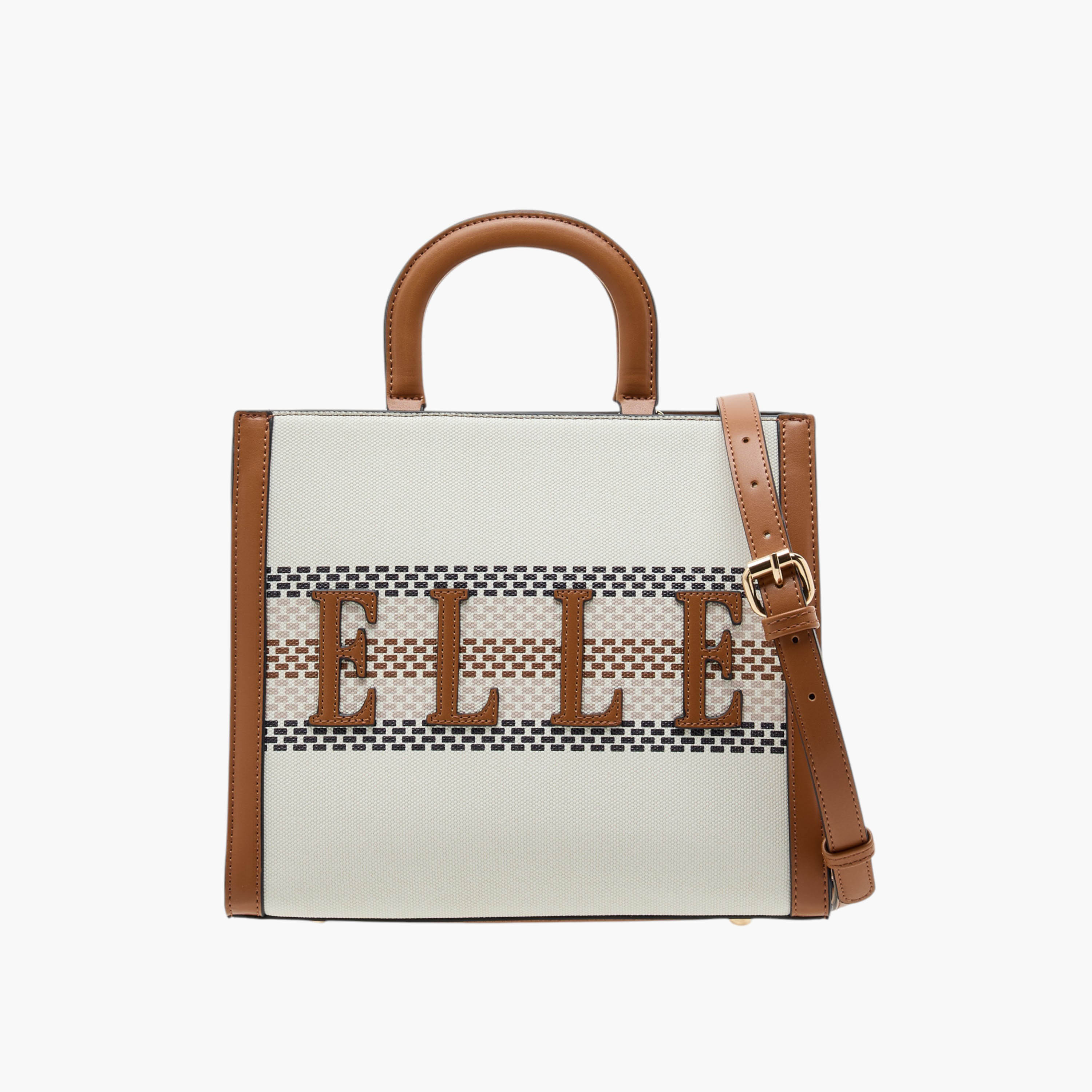 Elle Logo Detail Tote Bag with Double Handle and Zip Closure-women-bagsandwallets-handbags-image-1