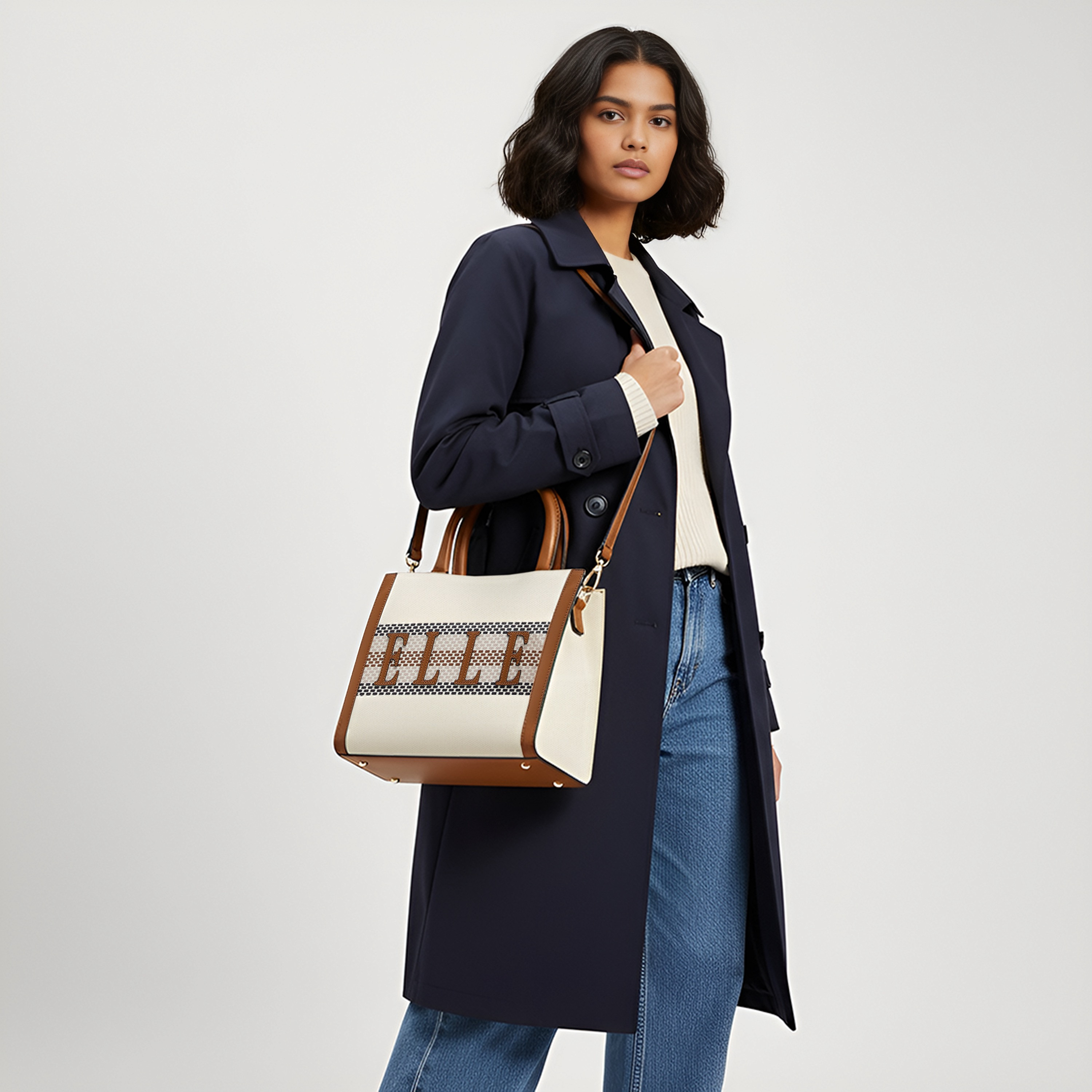 Elle Logo Detail Tote Bag with Double Handle and Zip Closure-women-bagsandwallets-handbags-image-2