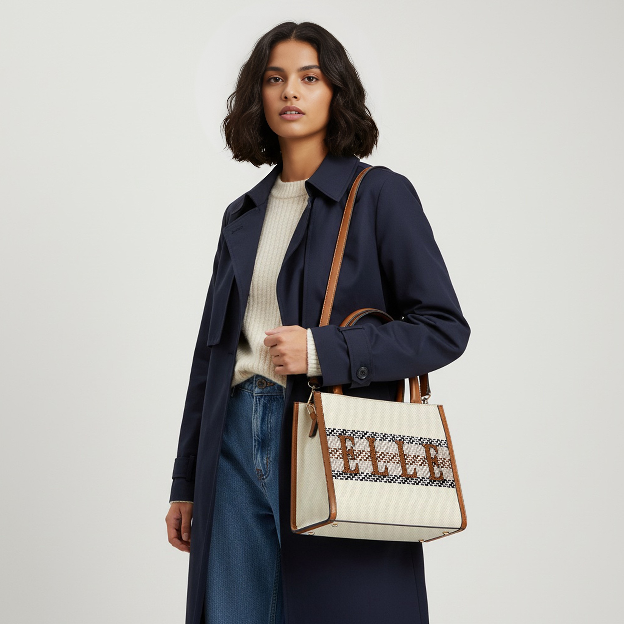 Elle Logo Detail Tote Bag with Double Handle and Zip Closure-women-bagsandwallets-handbags-image-4