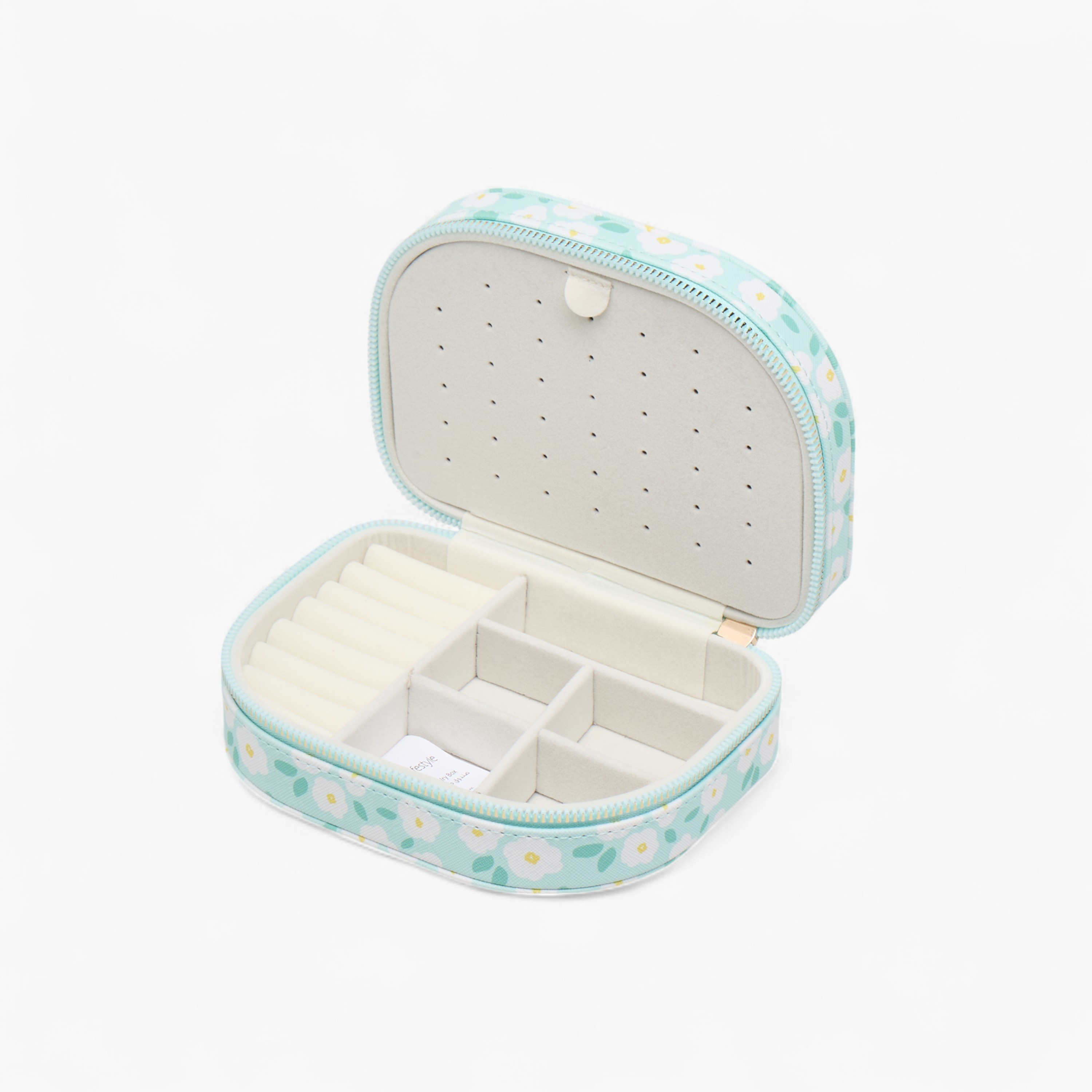 علبة مجوهرات بطبعة زهور مع سحاب إغلاق - 17×6×13 سم-women-watchesandjewellery-jewellery-storage-image-4