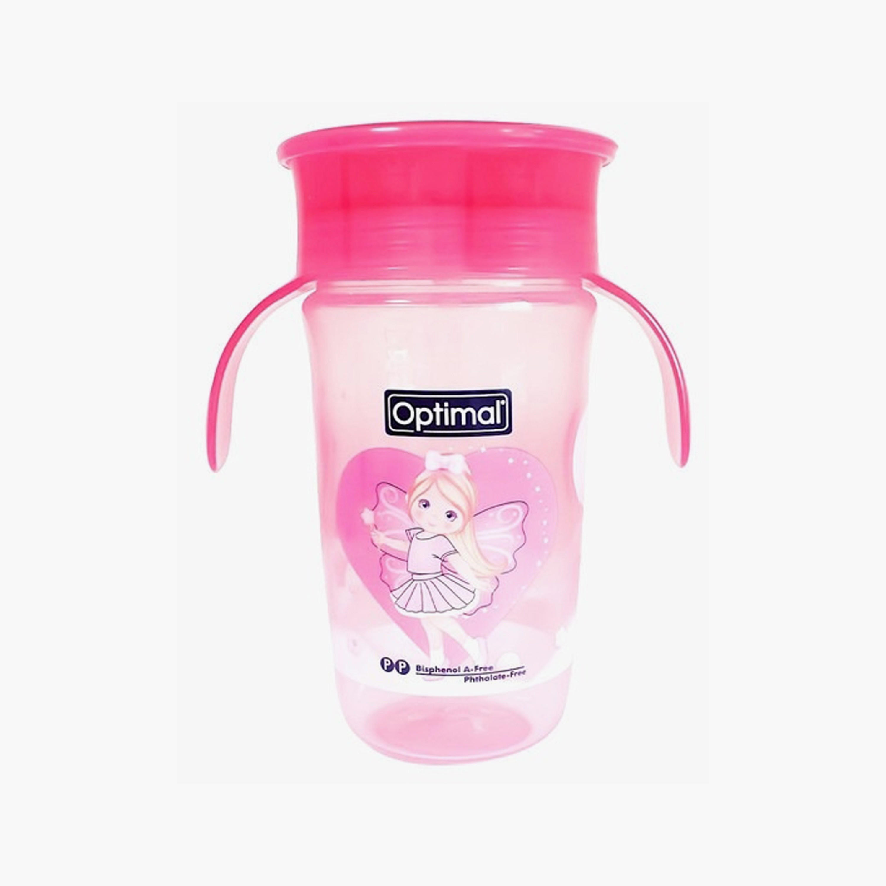 كوب تدريب بيبي 360 بمقبض سهل الإمساك من أوبتيمال - 320 مل - وردي-baby-feeding-mealtimeessentials-image-1