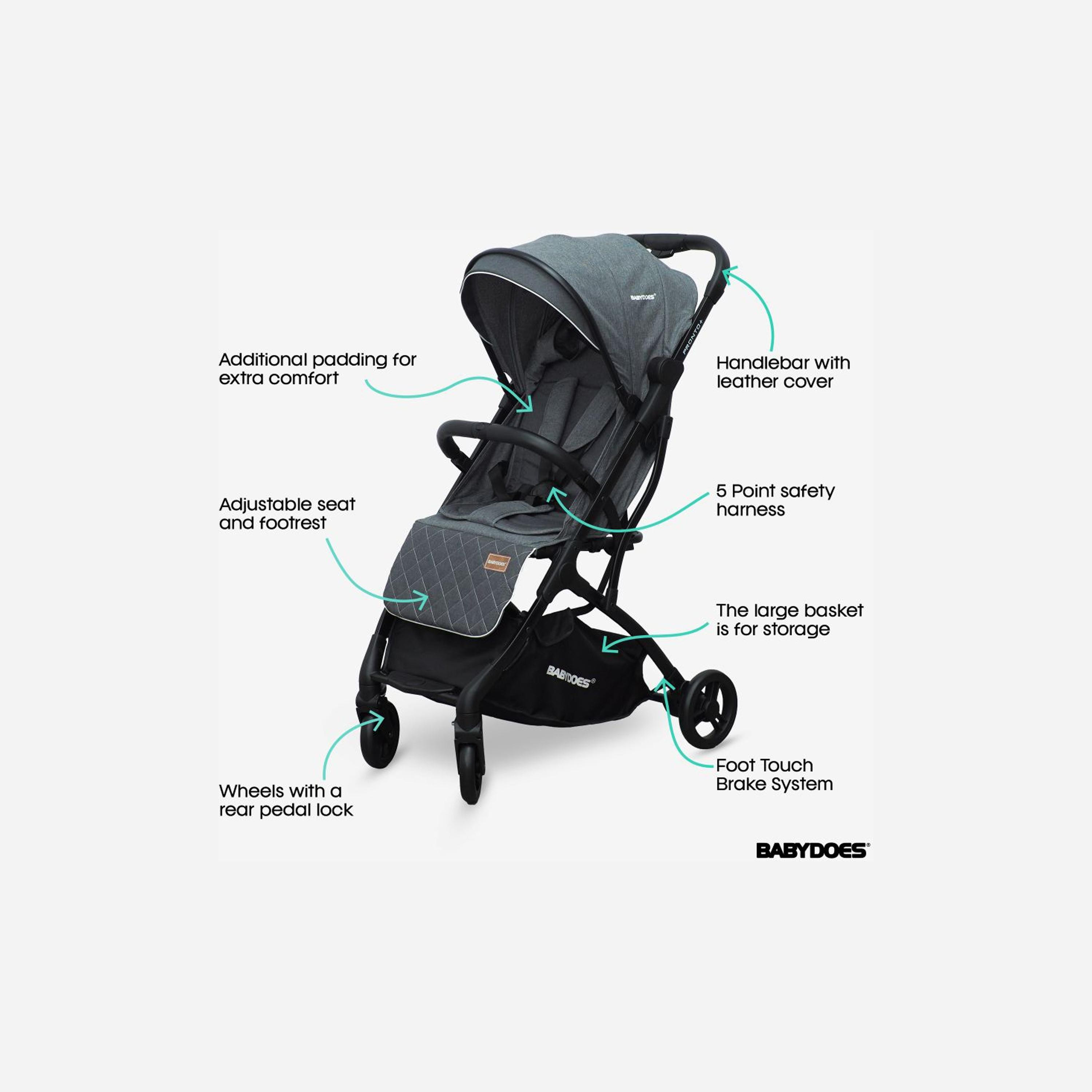 Babydoes Pronto+ Foldable Stroller with One-Click Brake System & Wide Canopy - 0-4 Years-baby-gear-strollersandprams-strollers-image-2