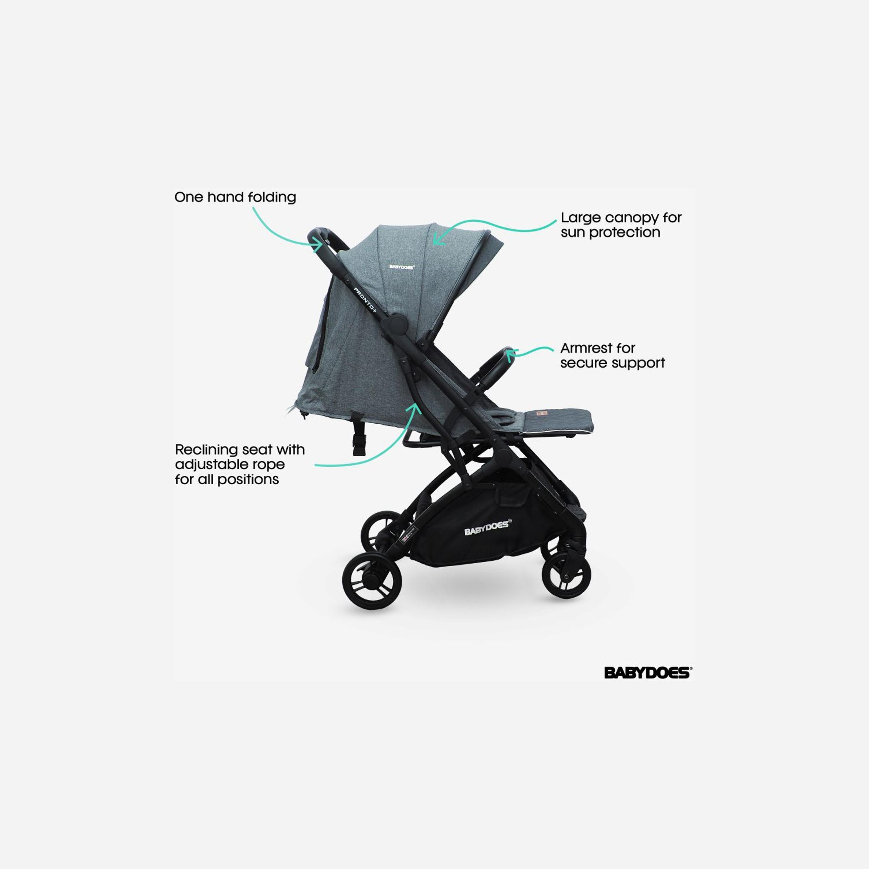 Babydoes Pronto+ Foldable Stroller with One-Click Brake System & Wide Canopy - 0-4 Years-baby-gear-strollersandprams-strollers-image-3
