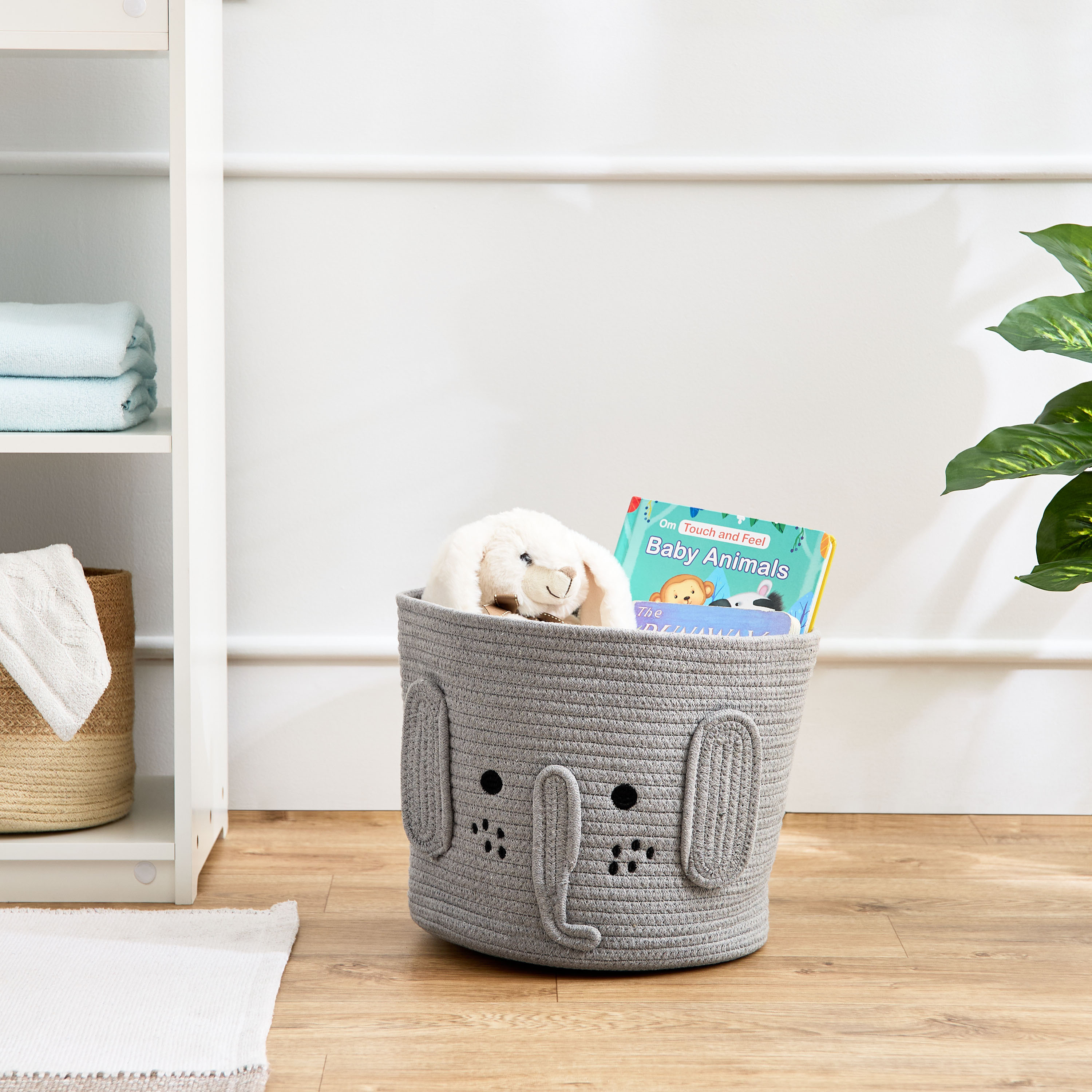 Juniors Elephant Applique Rope Storage Basket - 30x30x35 cm-baby-nursery-roomdecor-image-5