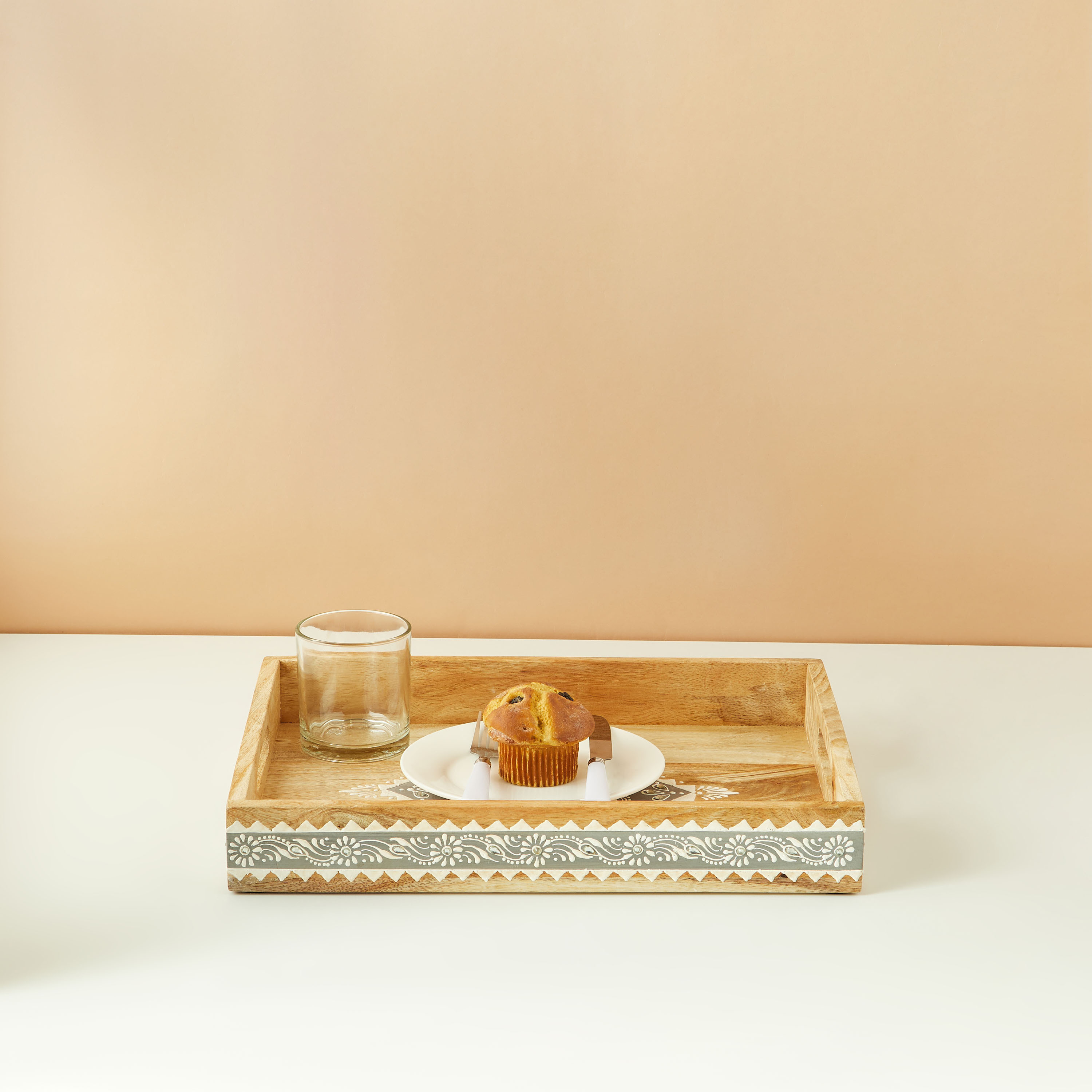 Embellished Wooden Decorative Tray - 40x30 cms-household-dining-serveware-servingtrays-image-1