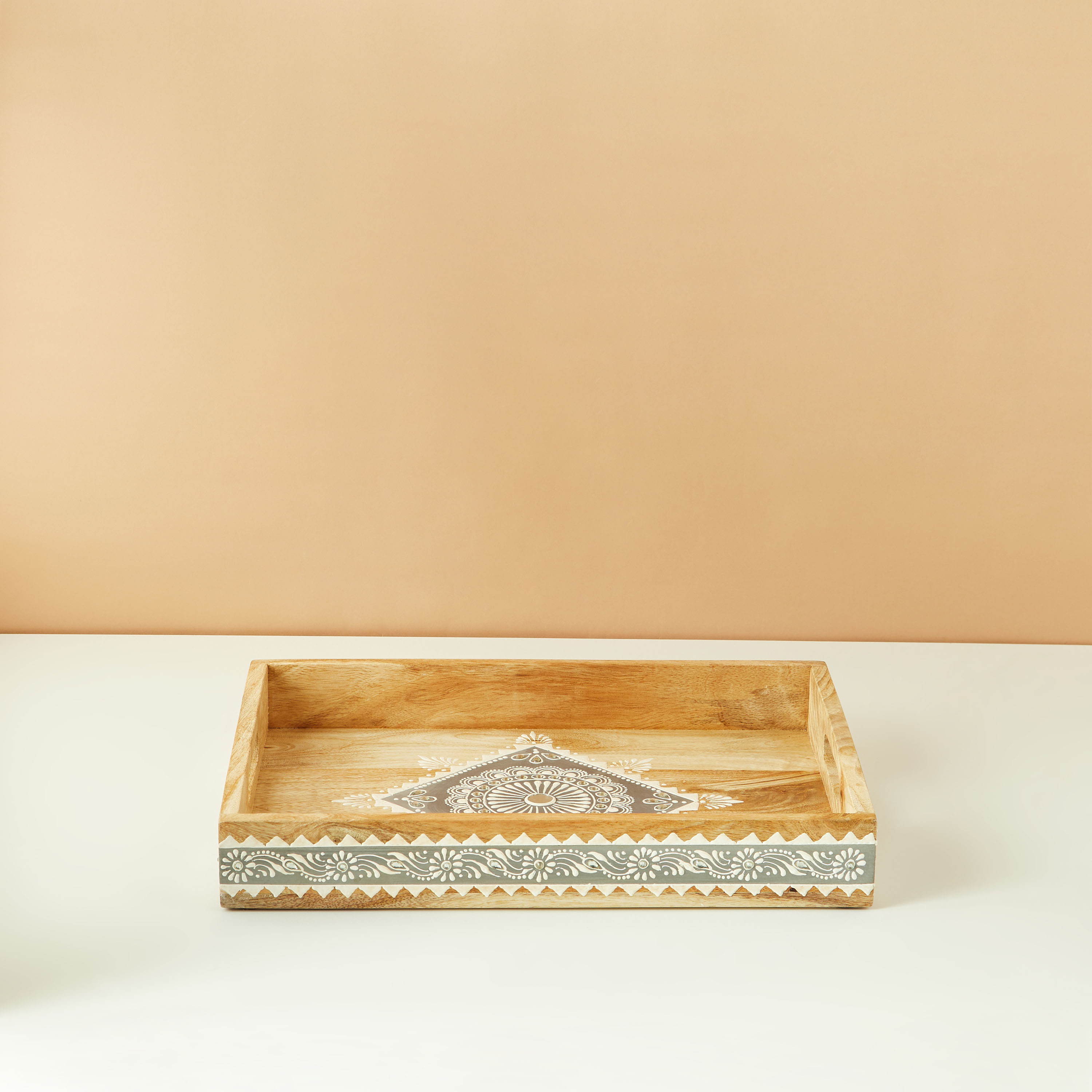 Embellished Wooden Decorative Tray - 40x30 cms-household-dining-serveware-servingtrays-image-2