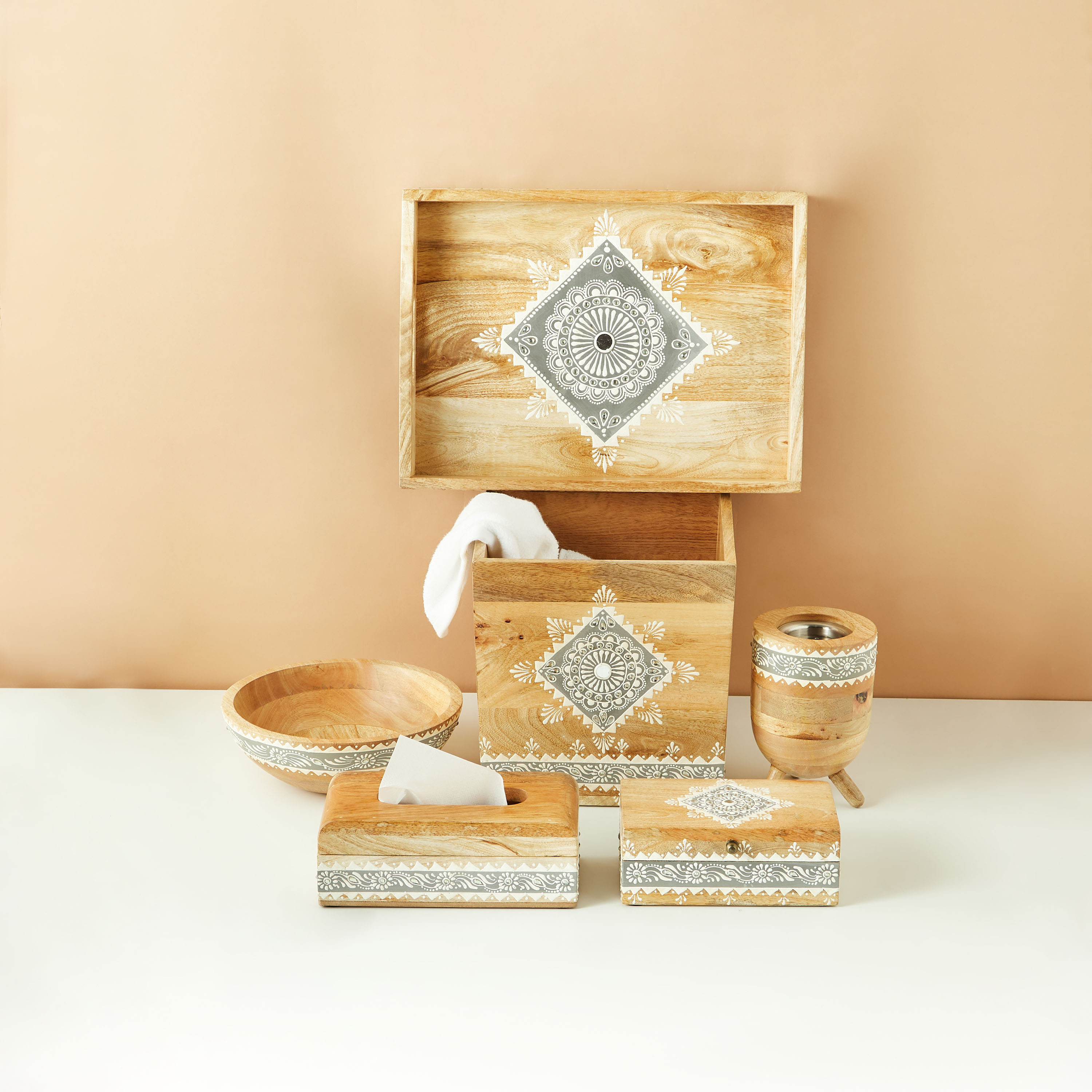 Embellished Wooden Decorative Tray - 40x30 cms-household-dining-serveware-servingtrays-image-6