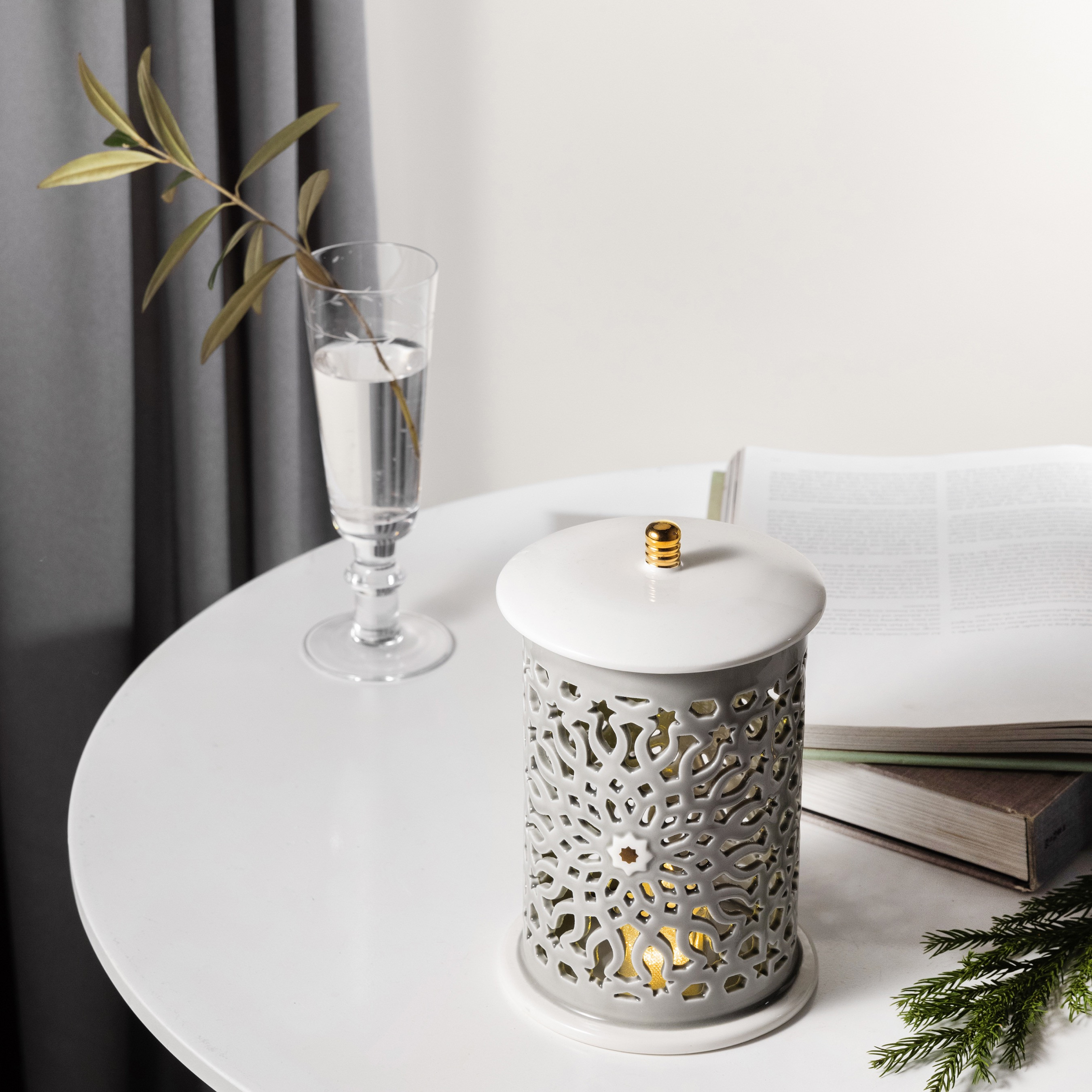Otantik Asalah Porcelain Decorative Electronic Candleholder with Cutout Detail - 22 cm-household-decor-candleholdersandlanterns-image-1