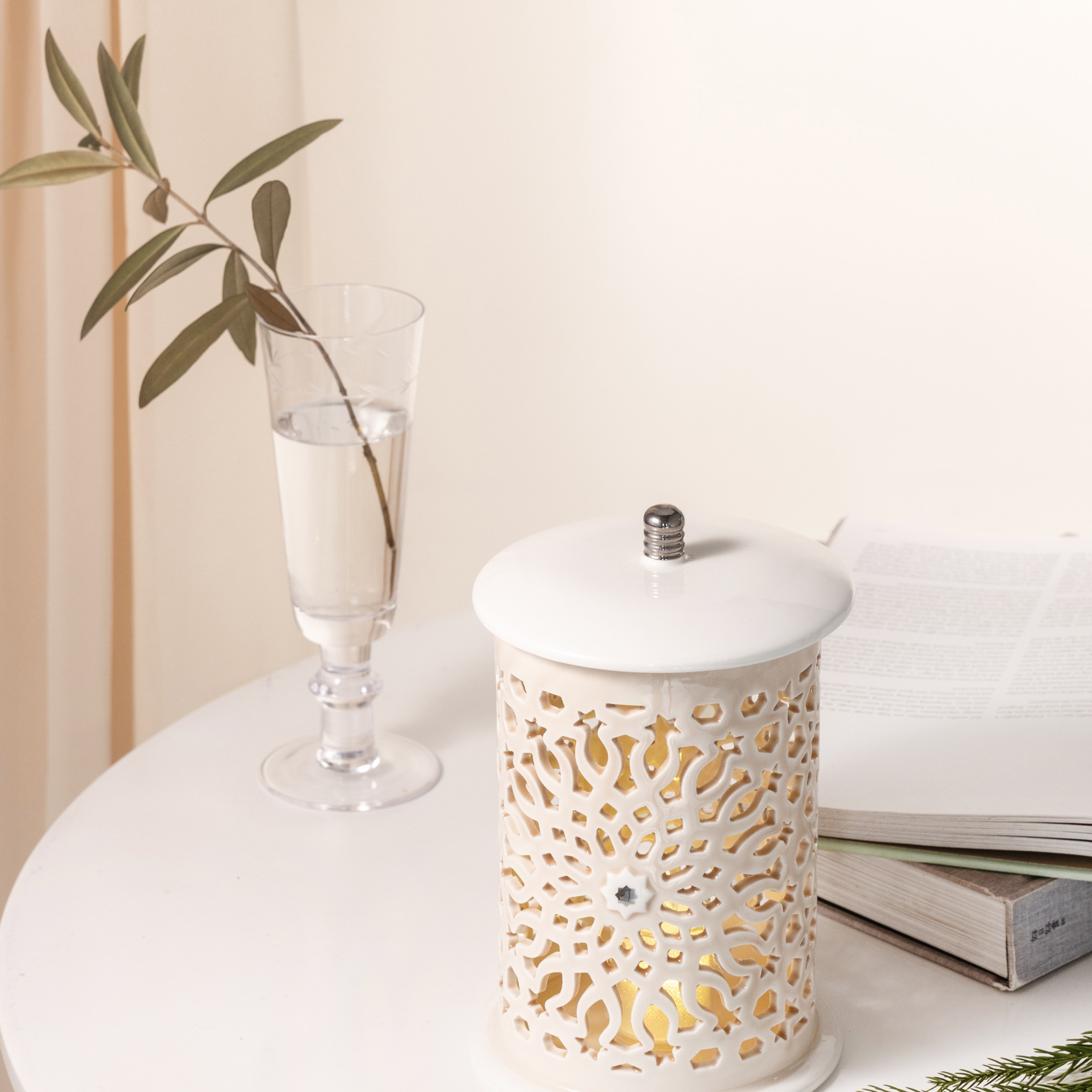 Otantik Asalah Porcelain Decorative Electronic Candleholder with Cutout Detail - 22 cm-household-decor-candleholdersandlanterns-image-1