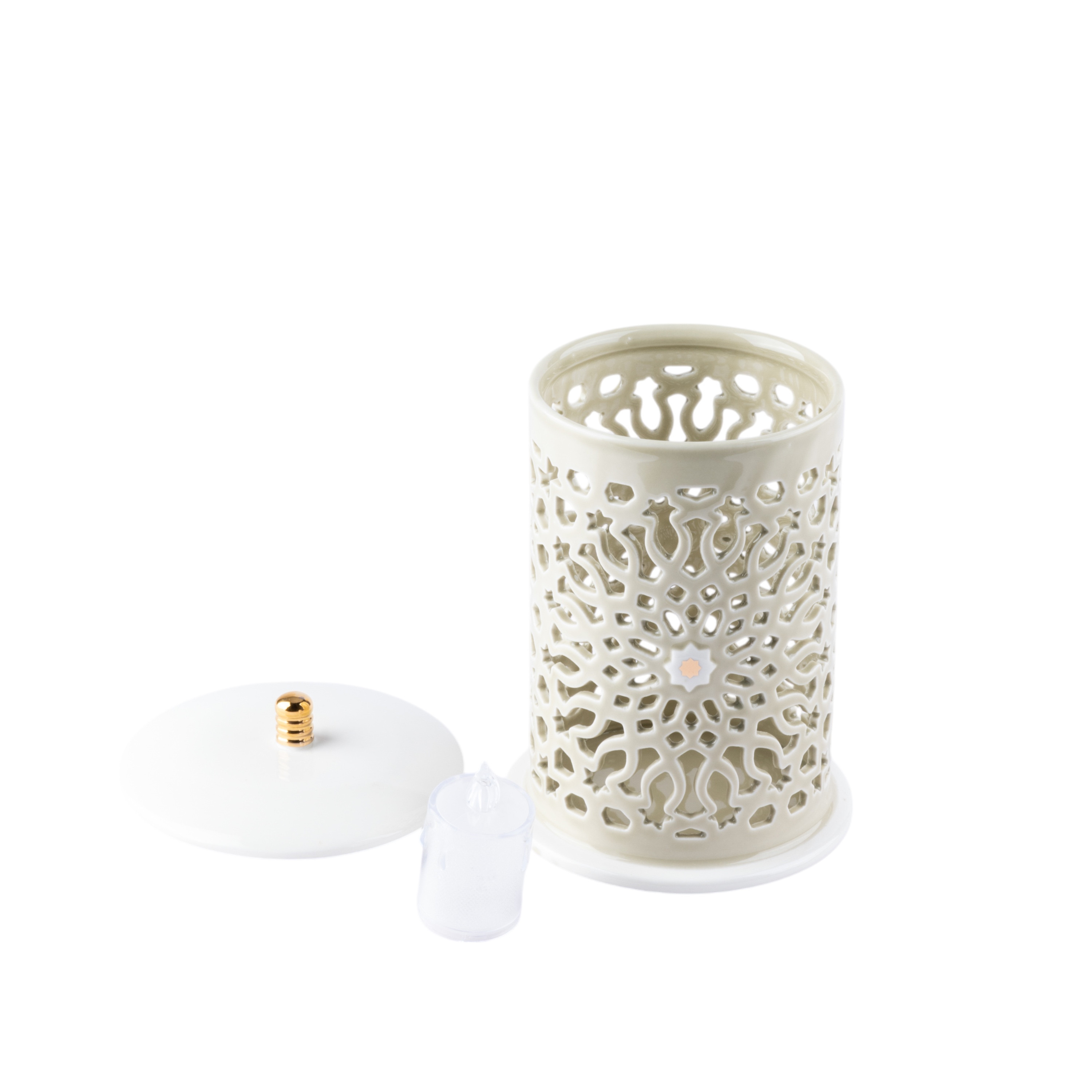 Otantik Asalah Porcelain Decorative Electronic Candleholder with Cutout Detail - 22 cm-household-decor-candleholdersandlanterns-image-3