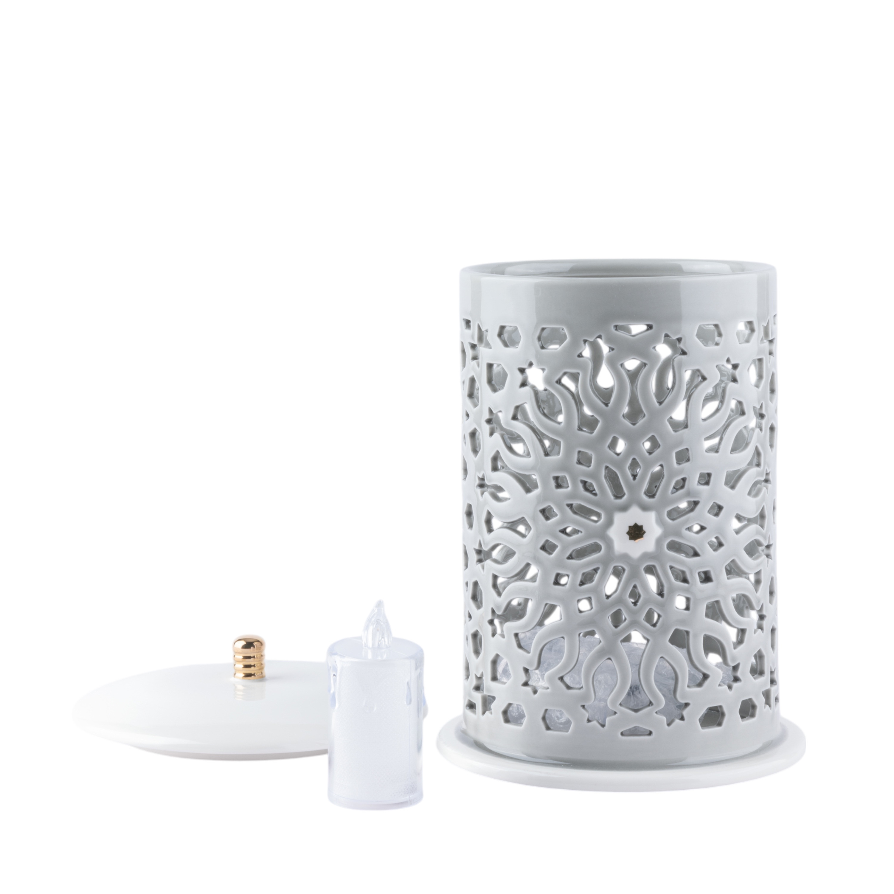 Otantik Asalah Porcelain Decorative Electronic Candleholder with Cutout Detail - 31 cm-household-decor-candleholdersandlanterns-image-3